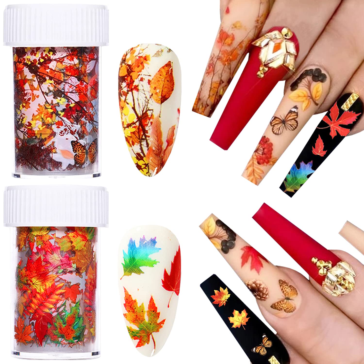 Fall Nail Foil Transfer Stickers Maple Leaf Nail Foils Decals Fall Nail Art  Stickers Flowers Maple Leaves Autumn Nail Designs Thanksgiving Nail  Stickers for Women Girls Nail Decoration (2 Rolls) 2 Boxes