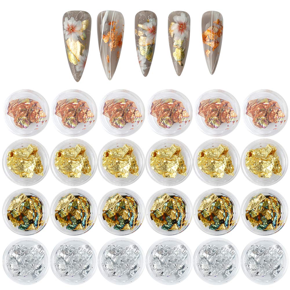 24 Boxes Nail Foil Nail Glitter Rose Gold Silver Paillette Flake Chip Foil  Sequin 3D Nail