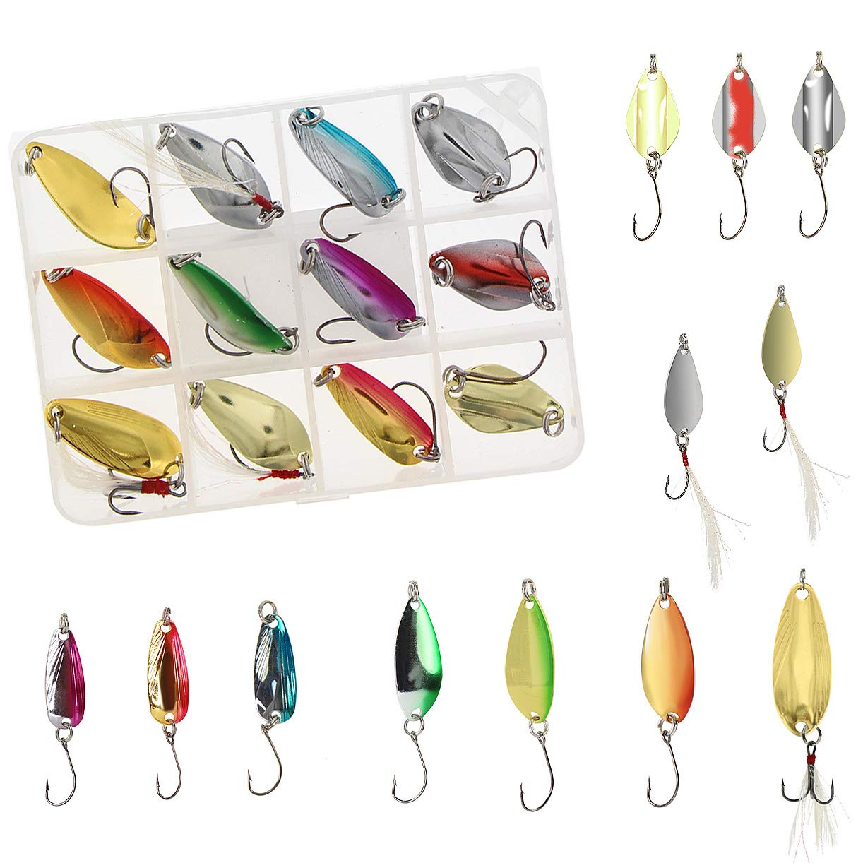 Fishing Spoon Lure Set Metal Baits for Trout Char and Perch Fishing with  Tackle Box (Pack of 12) TYPE: A