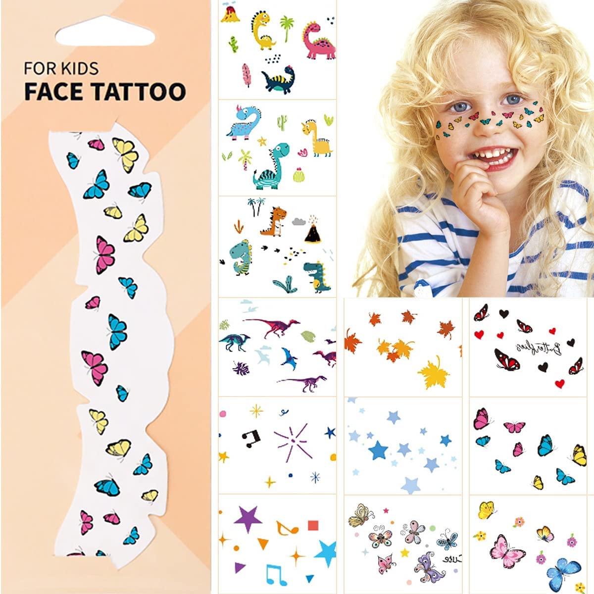 db11 Small Face Tattoos Temporary for Kids Boys Girls Freckle Stickers Cute  Birthday Party Favors 12 Sheets Butterfly Flower Dinosaur Face Art Decals  Fall Festival Makeup Children Christmas Props