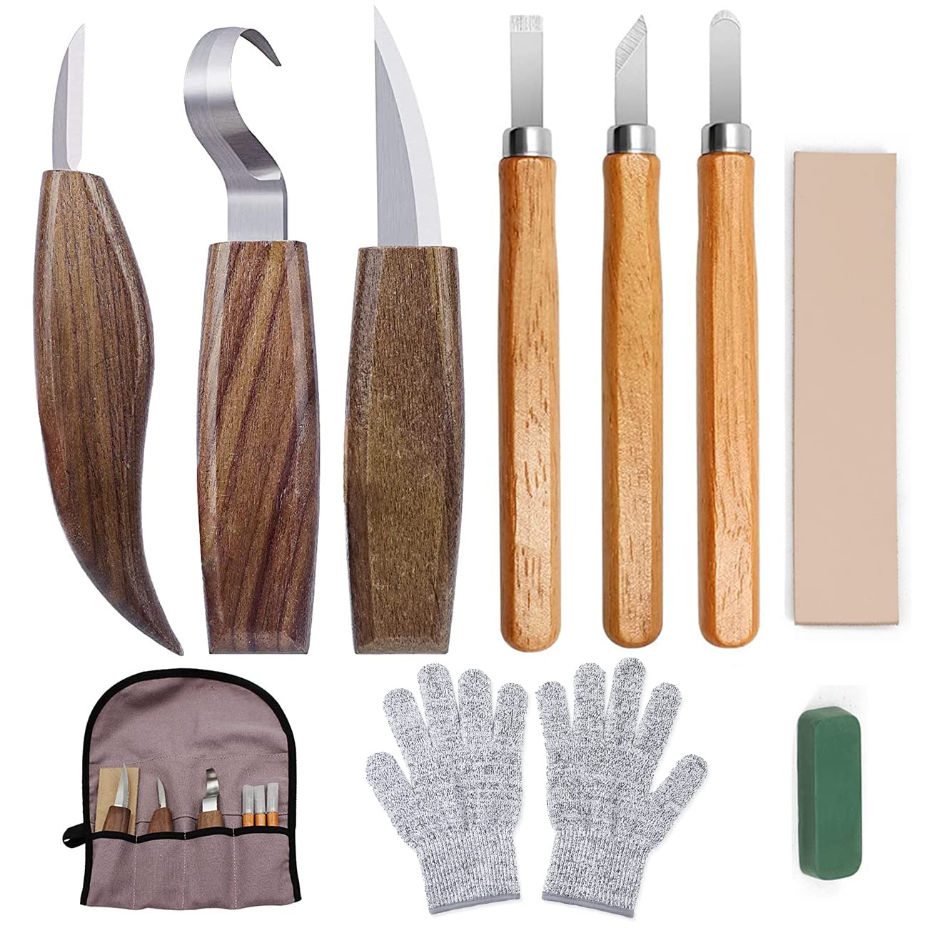 Wood Carving Tools, 7 In 1 Wood Carving Knife Set With Carving Hook Knife,  Wood Whittling Knife, Chip Carving Knife, Gloves, Carving Knife Sharpener F