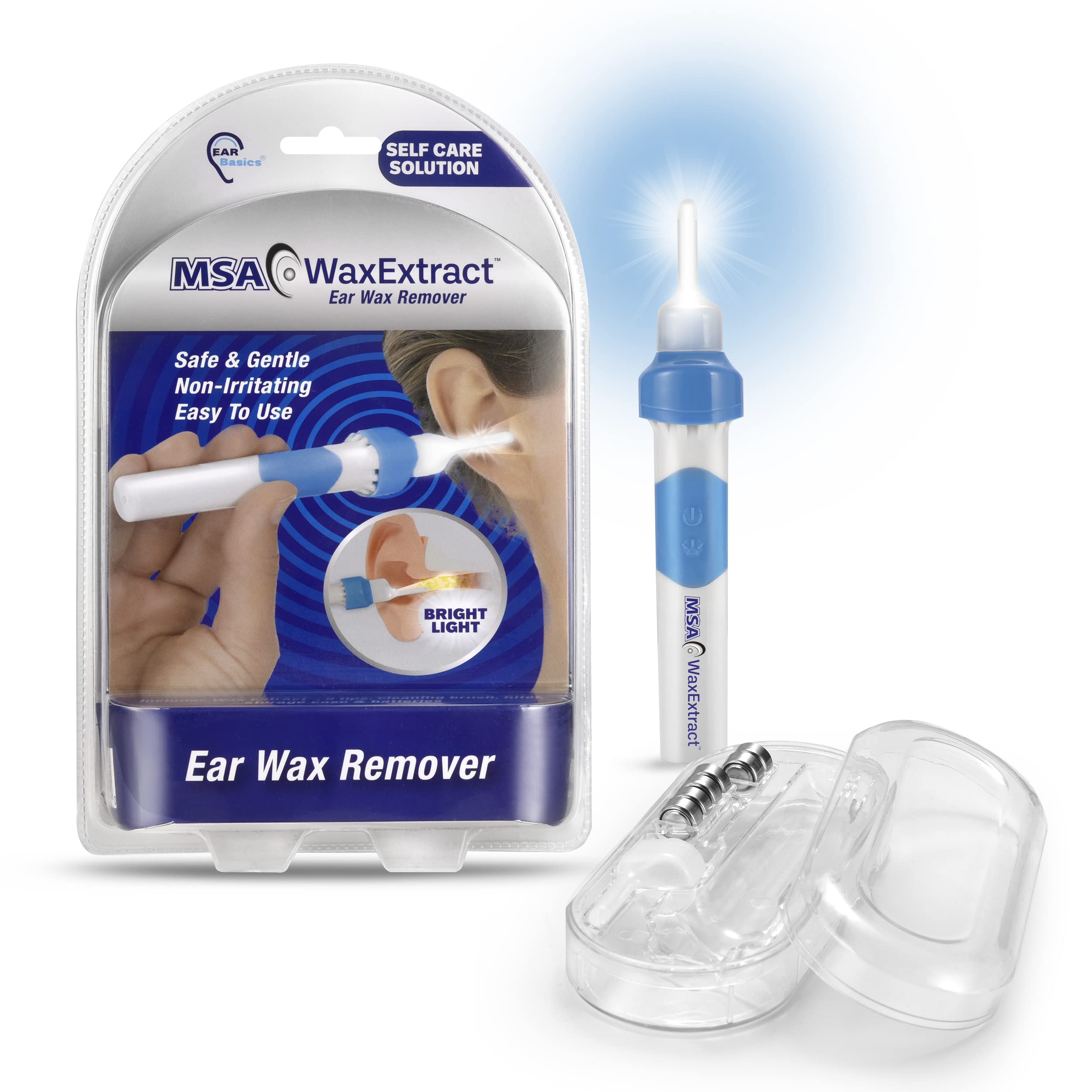 Wax Extract Ear Wax Remover w/ 2 Flexible Tips LED Light & Cleaning Brush, Safe Effective Ear Wax Vibration & Vacuum to Gently Remove Wax Buildup