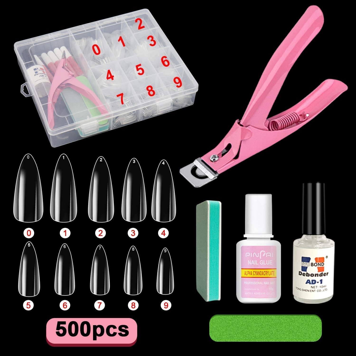 Acrylic False Nail Tips Kit, Screpreti 500 PCS Natural Full Cover Clear  Fake Nails Tips with