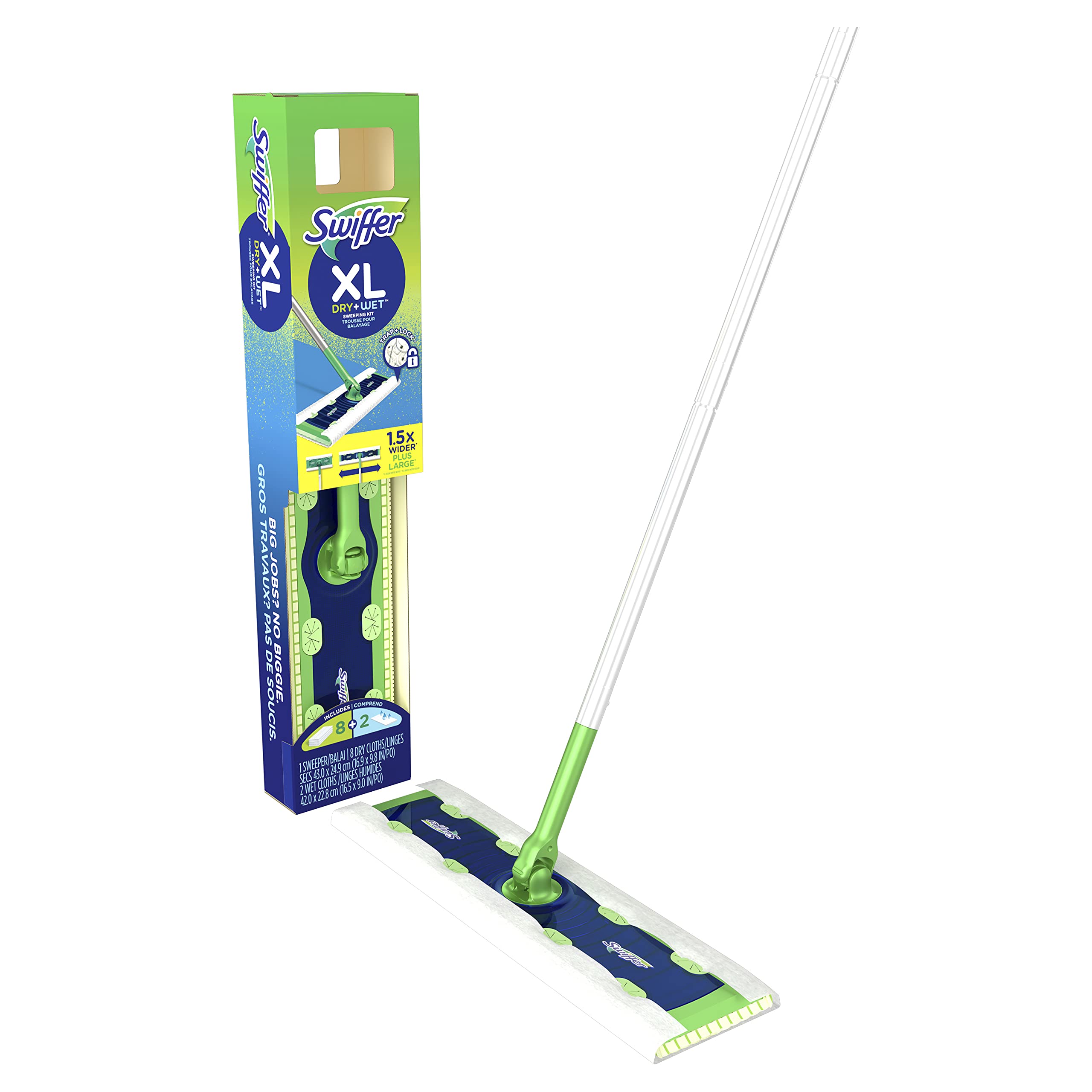 Swiffer Sweeper Dry + Wet XL Sweeping Kit, 1 Sweeper, 8 Dry Cloths, 2 Wet  Cloths XL Starter Kit (New!)