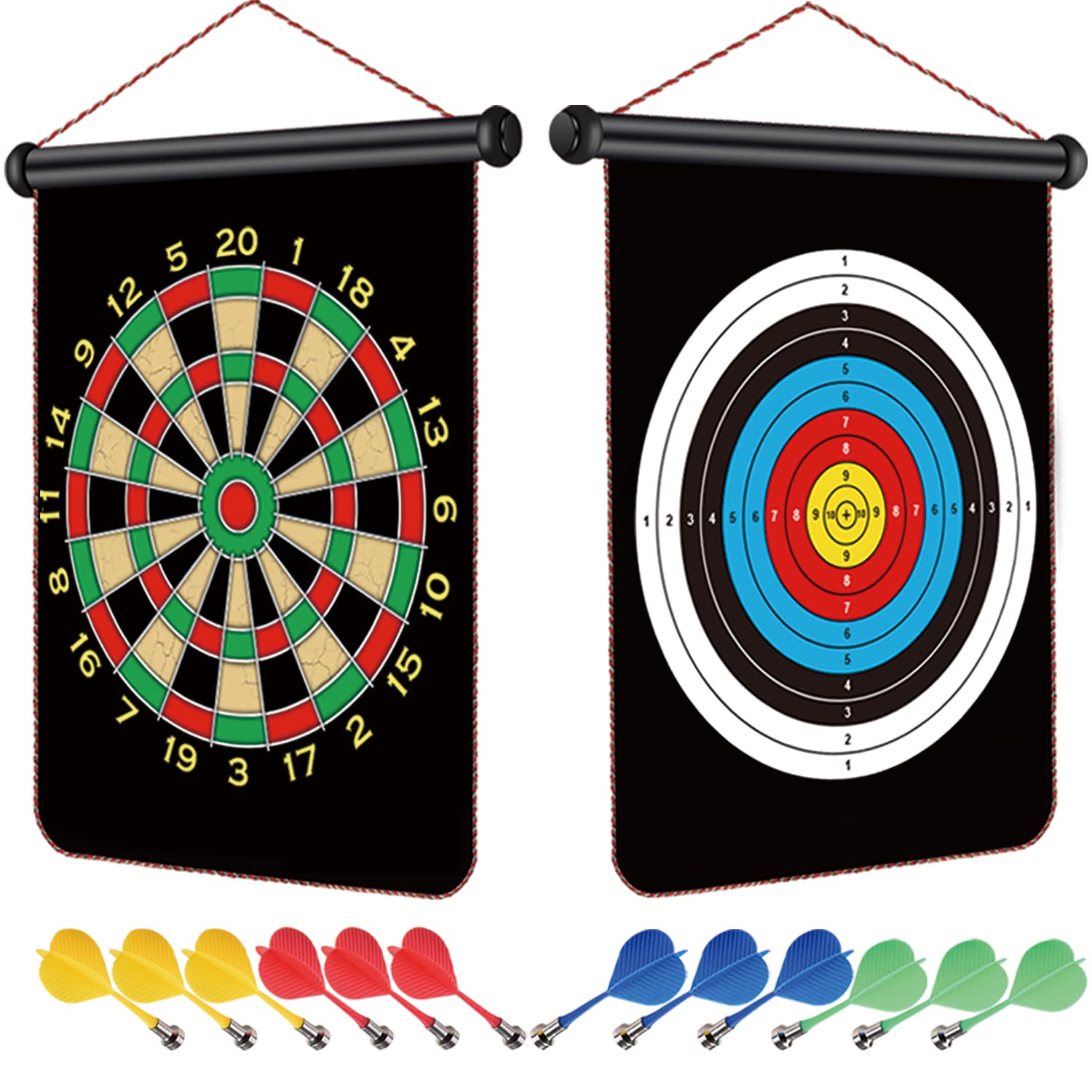 RaboSky Dart Board Game Toys for 6 7 8 9 10 11 12 13 Year Old Boys Birthday  Gift, Cool Outdoor Sports Games for Boys 8-10-12 Teenage Girls Adult Party,  Double-Sided, 12 Magnetic Darts Rainbow