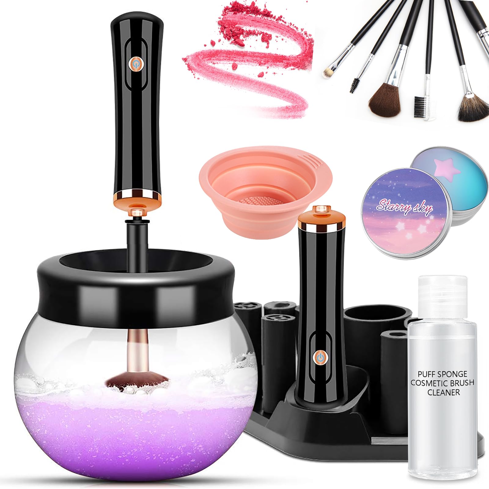 DOTSOG Makeup Brush Cleaner Dryer Sets Electric Brush Cleaner Machine Automatic Brush Cleaner Spinner Makeup BrushTools ,Come with 50ml Makeup Brush