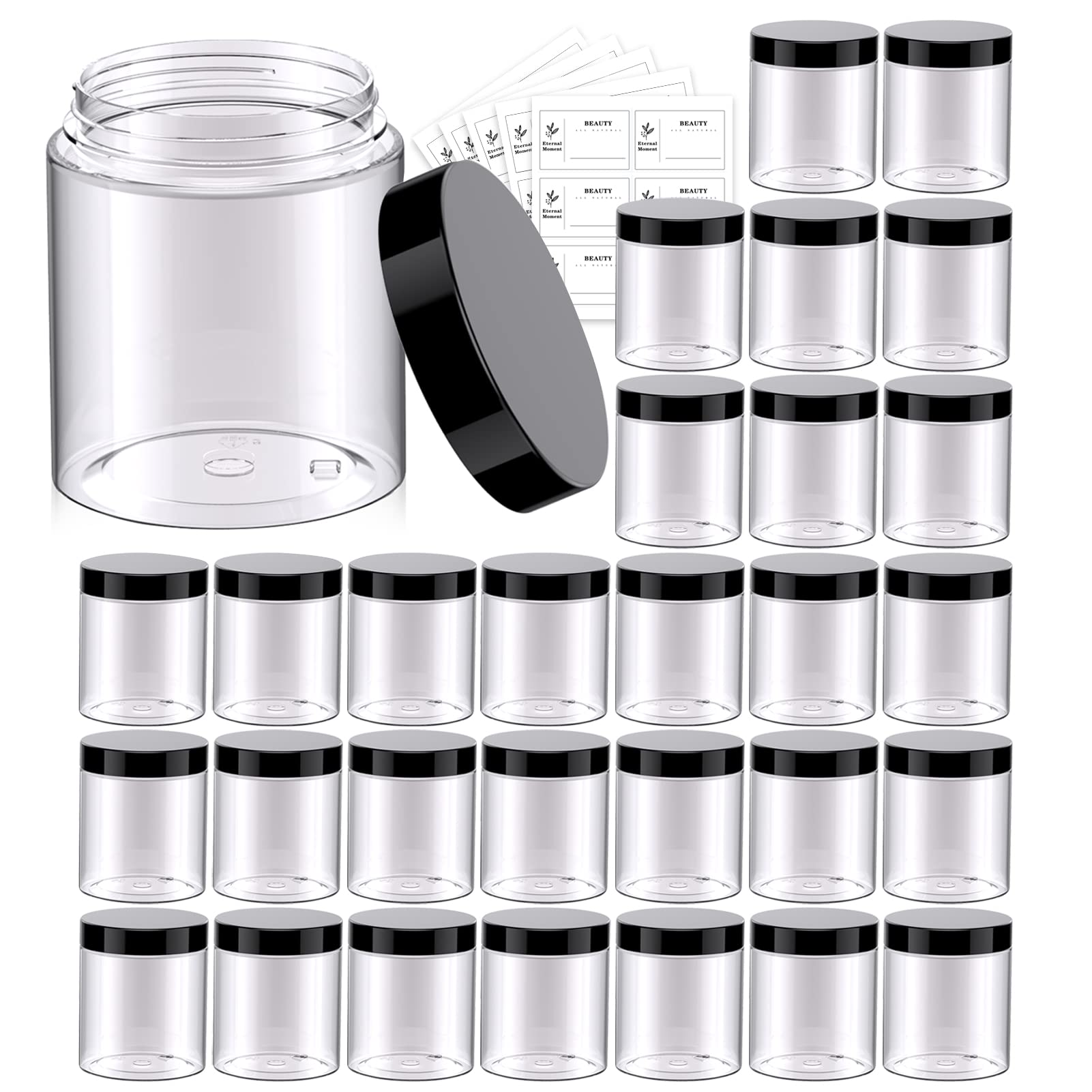 Eternal Moment 8 OZ(240ML) Plastic Jars with Lids 30 Pack BPA Free