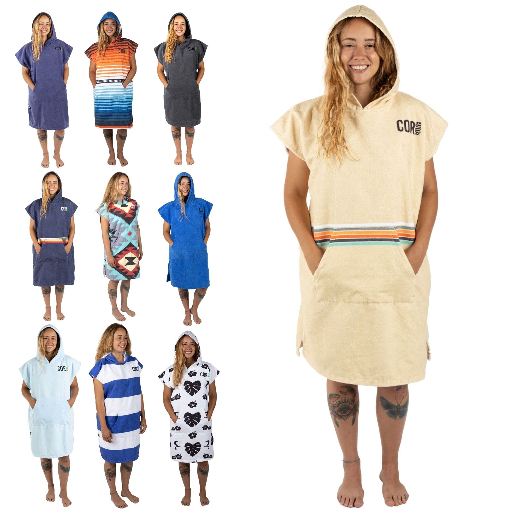 COR Surf Poncho Changing Towel Robe with Hood and Front Pocket