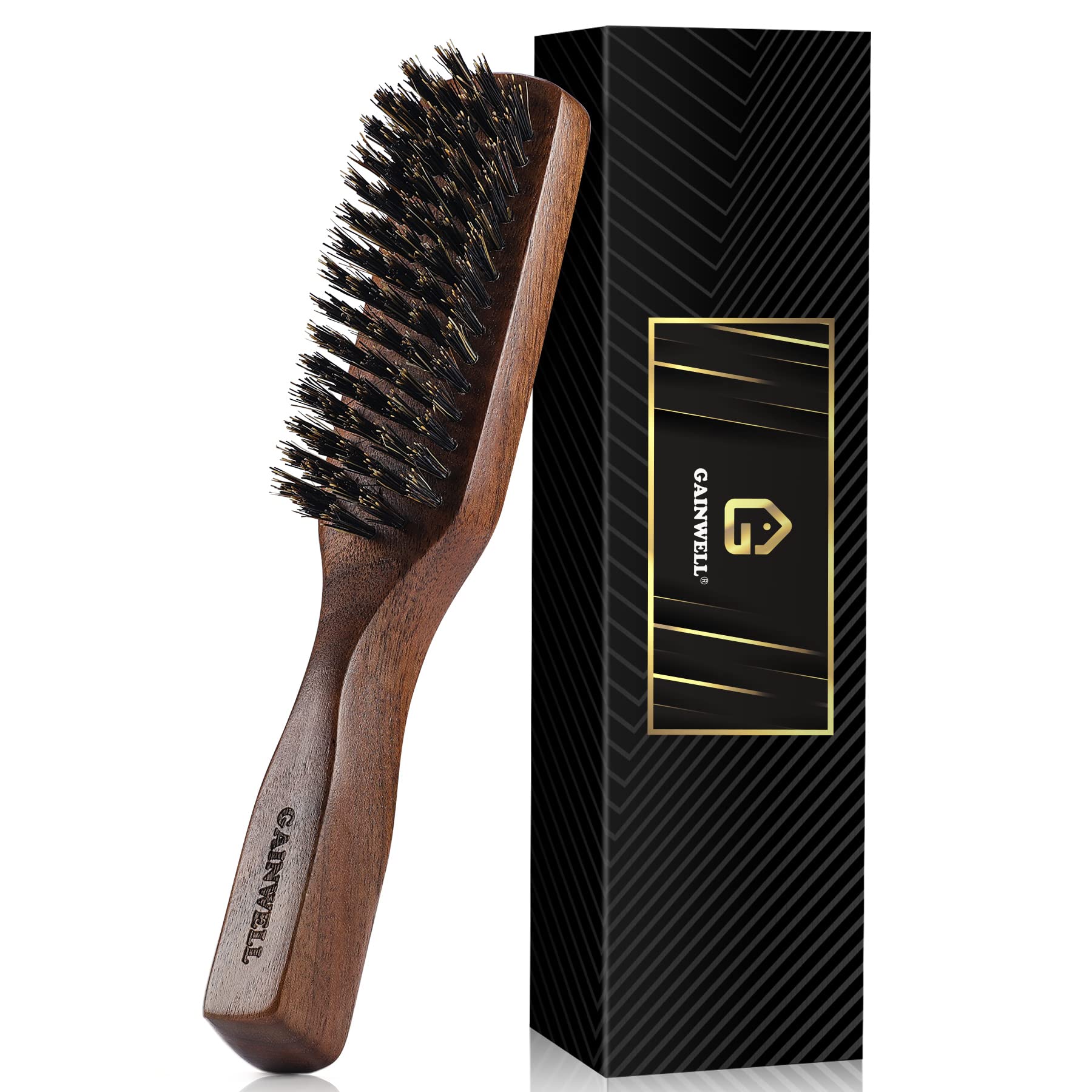 Mens Wild Boar Bristle Hair Brush - Stiff Bristles Black Walnut