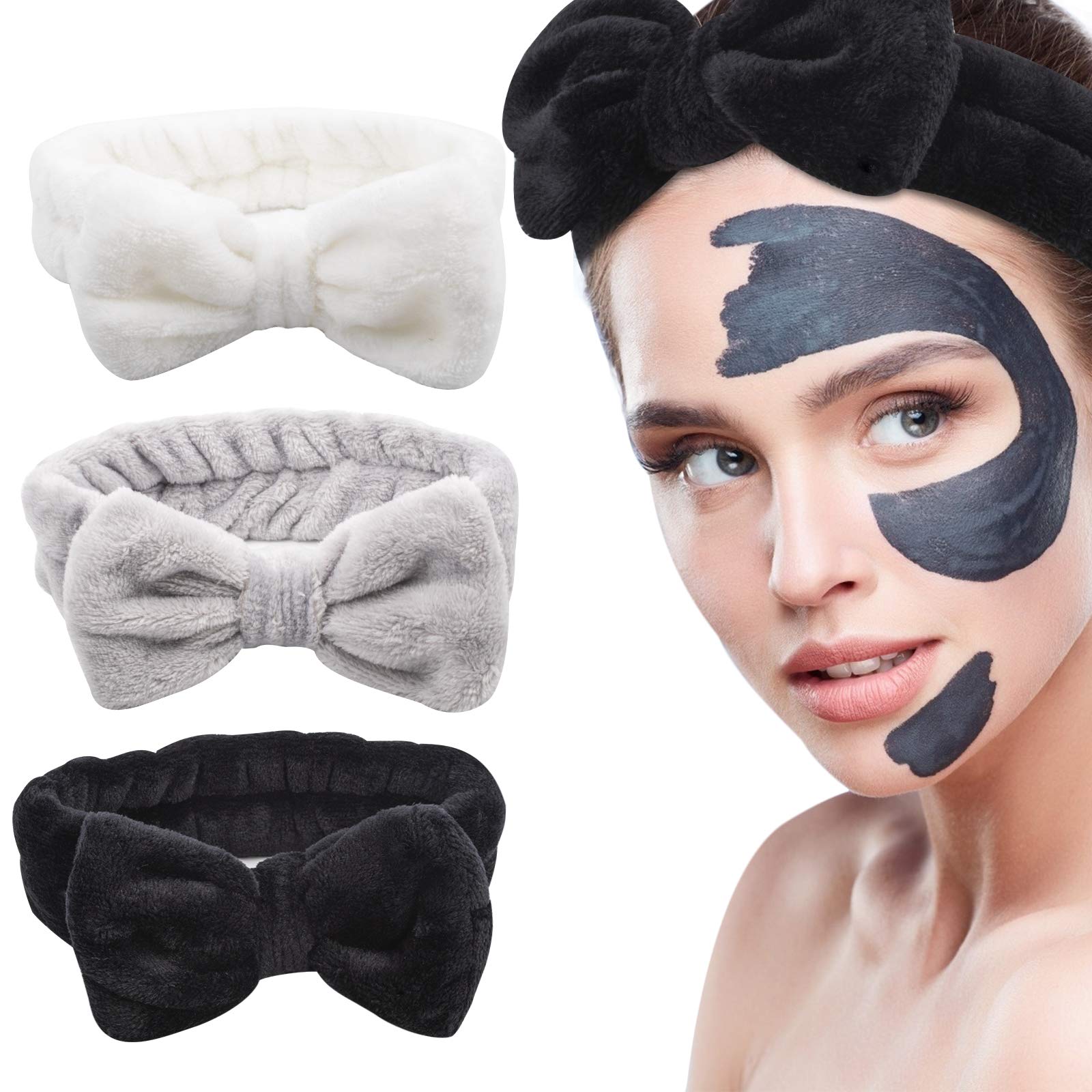 Araluky Bow Hair Band, Araluky 3 Pack Soft Makeup Facial Simple Headband Women Girls Spa Microfiber Araluky Bow Hair Band, Araluky 3 Pack Soft Makeup Facial Simple Headband Women Girls Spa Microfiber