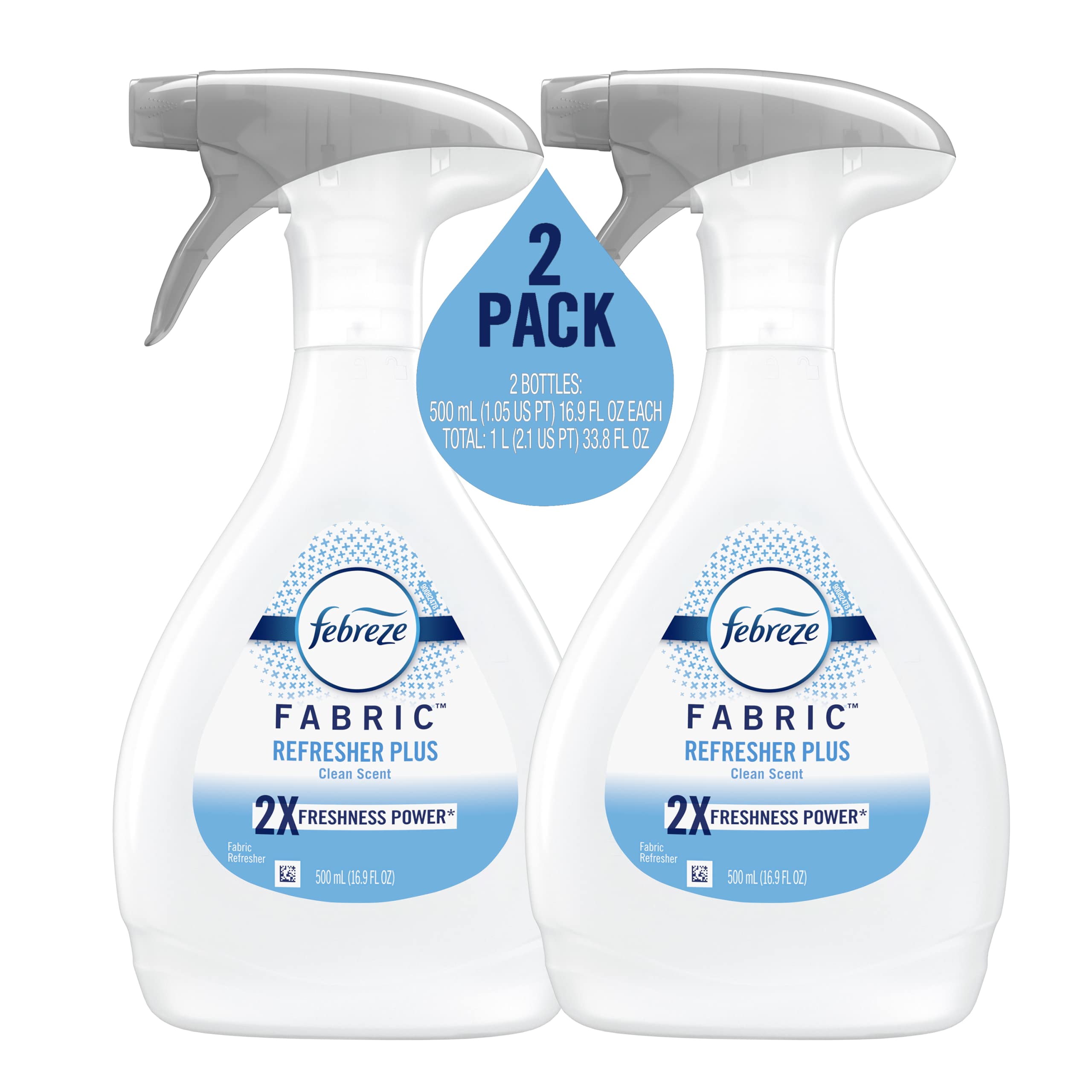 Febreze Fabric Spray, Odor Eliminator for Strong Odor, Refresher Spray PLUS  with Clean Scent, 16.9 Fl Oz (Pack of 2)