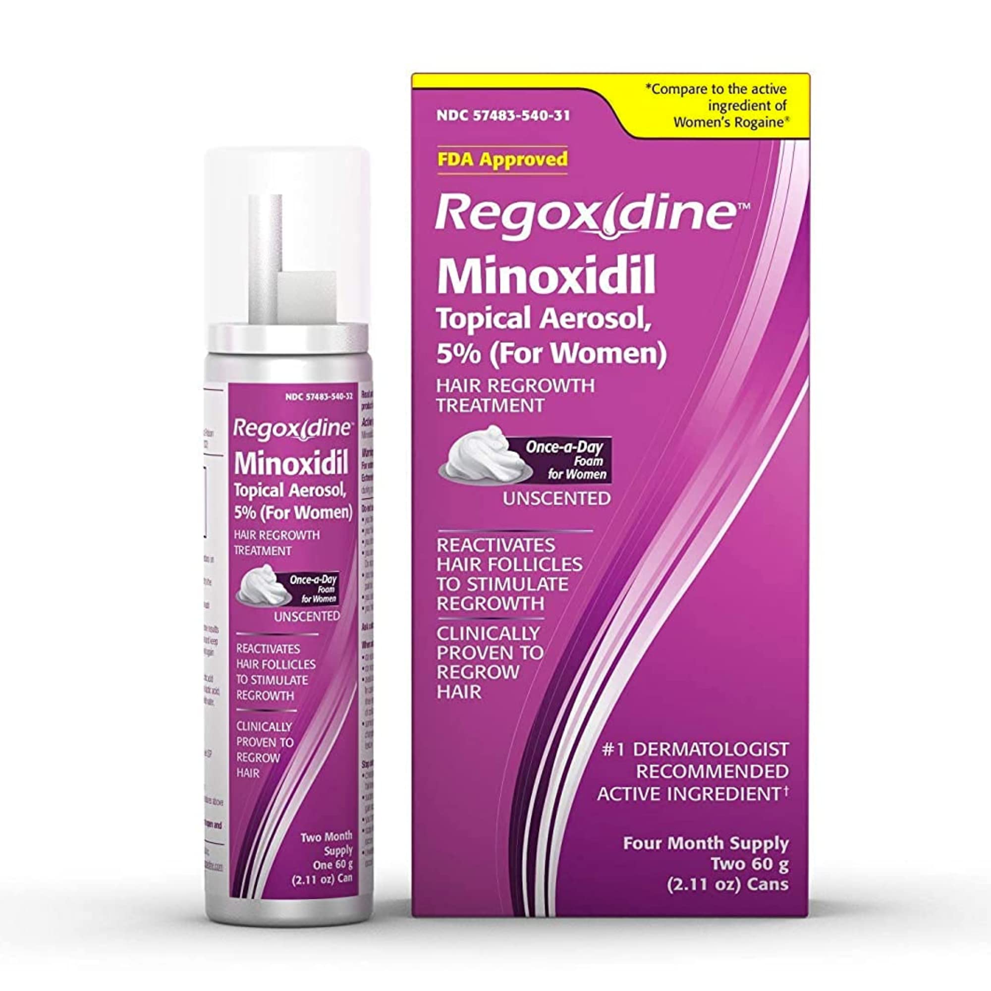 Regoxidine Women's 5% Minoxidil Foam (4-Month Supply) Helps Restore Top of  Scalp Hair Loss and Support Hair Regrowth with Unscented Topical Aerosol  Treatment for Thinning Hair Unscented Foam  Fl Oz (Pack of 2)