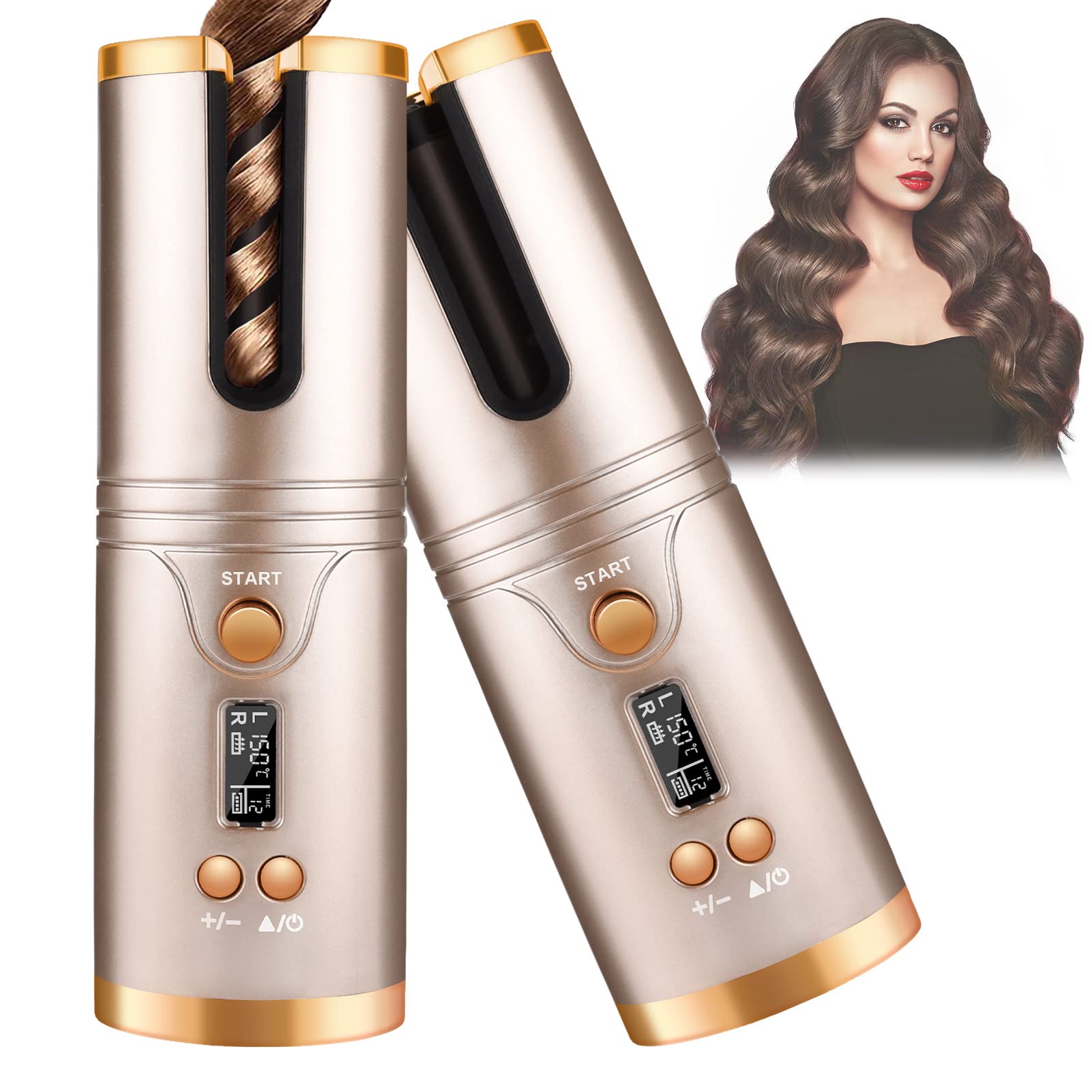 Hair Curler, HugeHard Cordless Automatic Hair Curling Iron USB Rechargeable  Portable Hair Curler Wand Fast Heating