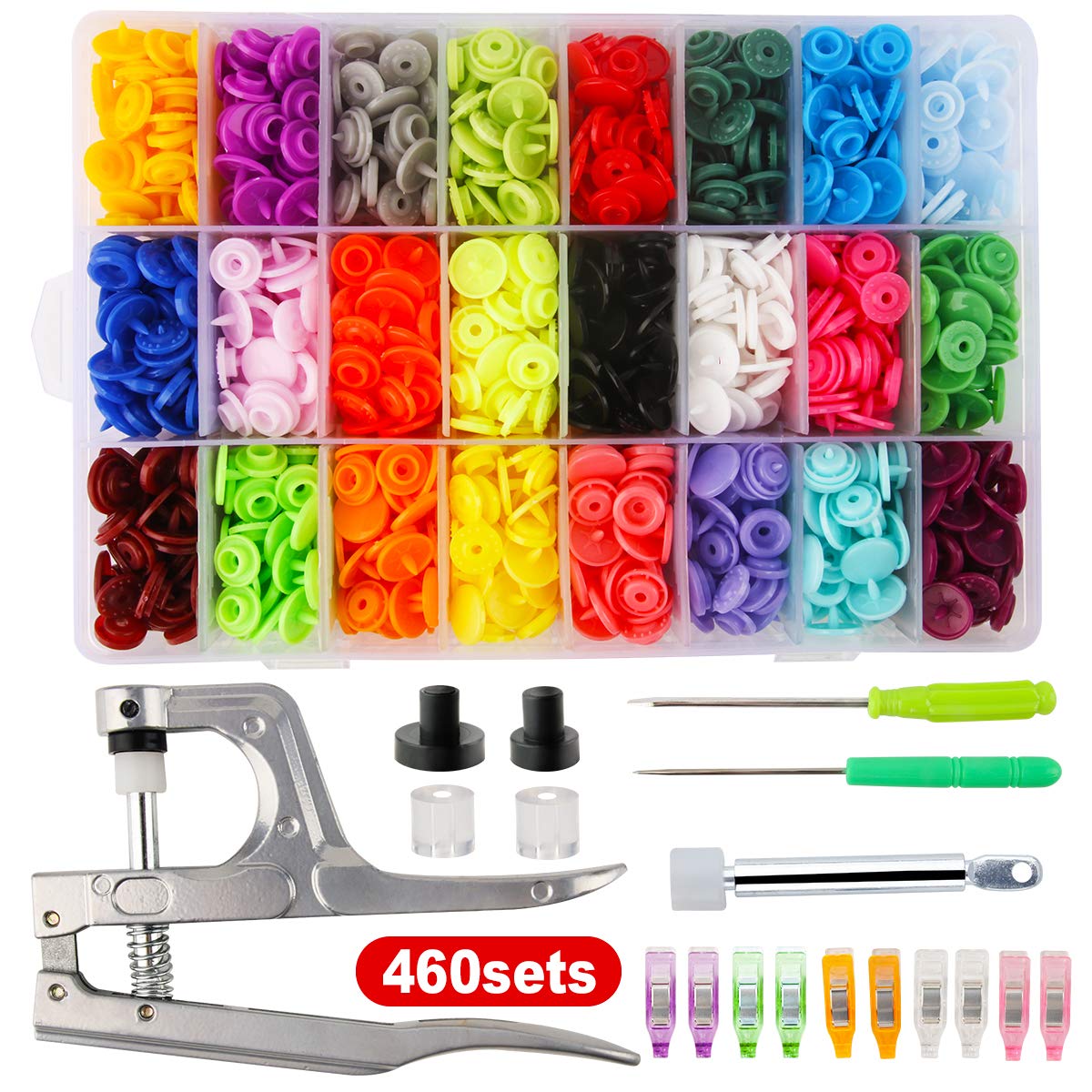 460 Sets 24Color Cenoz Snap Plastic Fasteners Button with Pliers Tool T5  Resin Plastic Button Sewing Fasteners Punch Poppers No Sew Buttons for  Cloth Craft Mama Pads 460 PCS