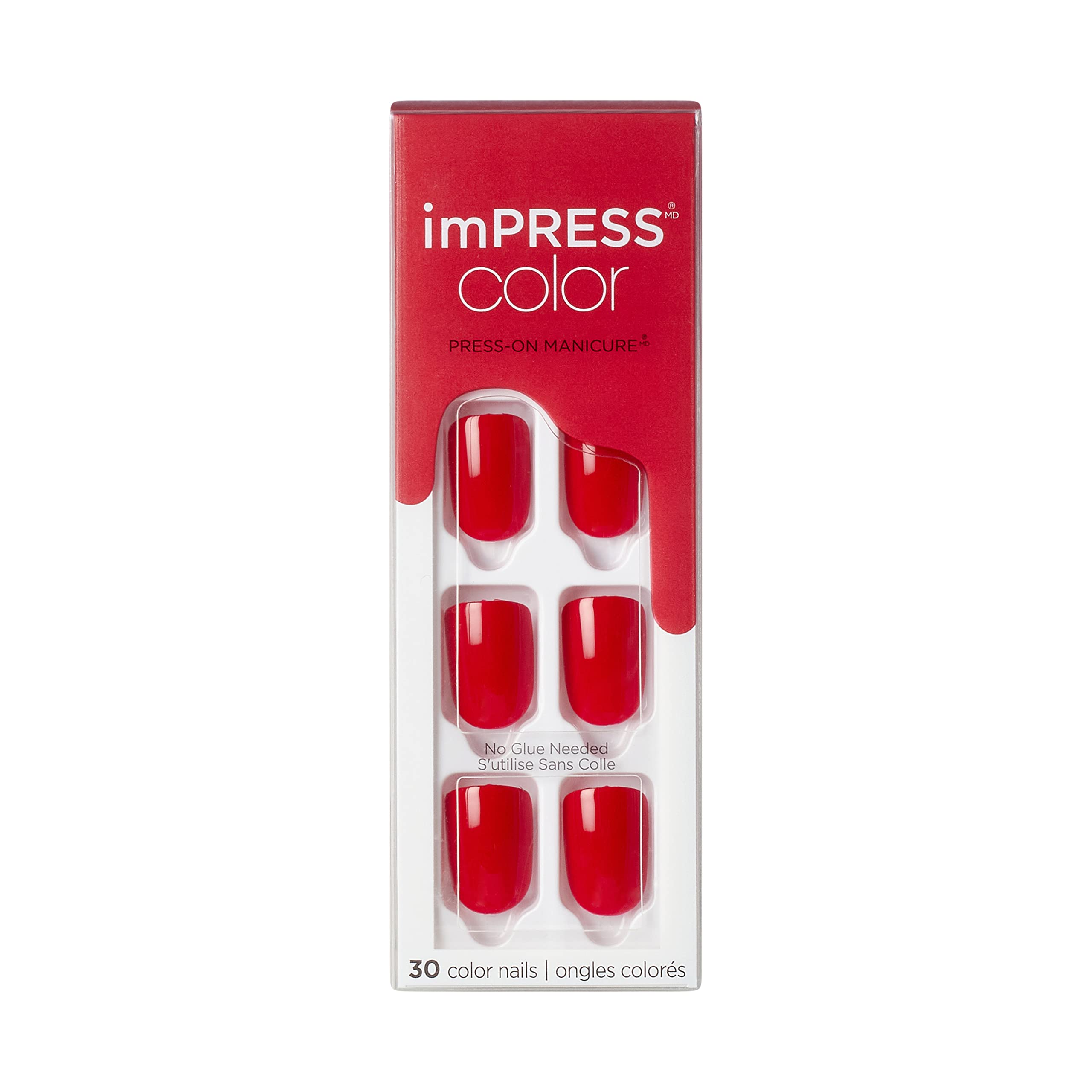 KISS imPRESS Color Polish-Free Solid Color Press-On Nails PureFit  Technology Short Length 'Reddy or Not' Includes Prep Pad Mini Nail File  Cuticle Stick and 30 Fake Nails