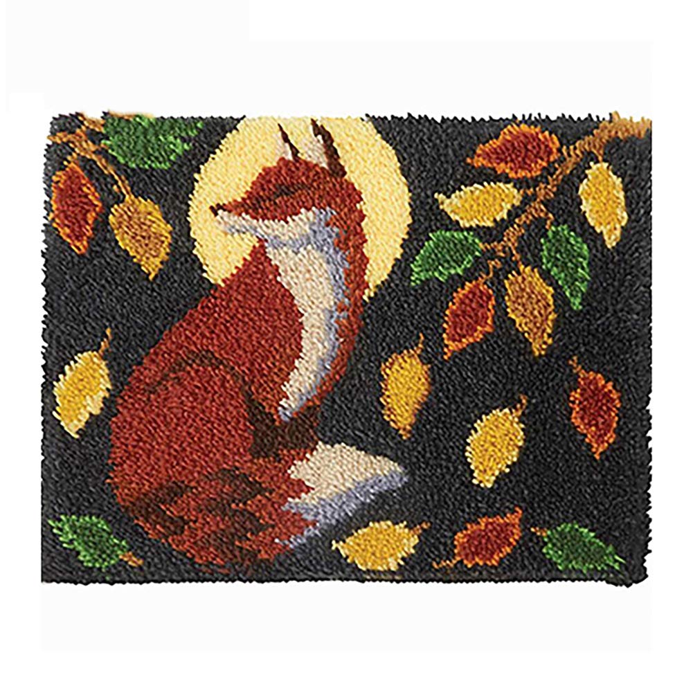 PakyKai Latch Hook Kits for Adults Color Printed Fox DIY Hook Rug Carpet  Needlework Tapestry Kits for Home Decors Festival Gift 52x38cm