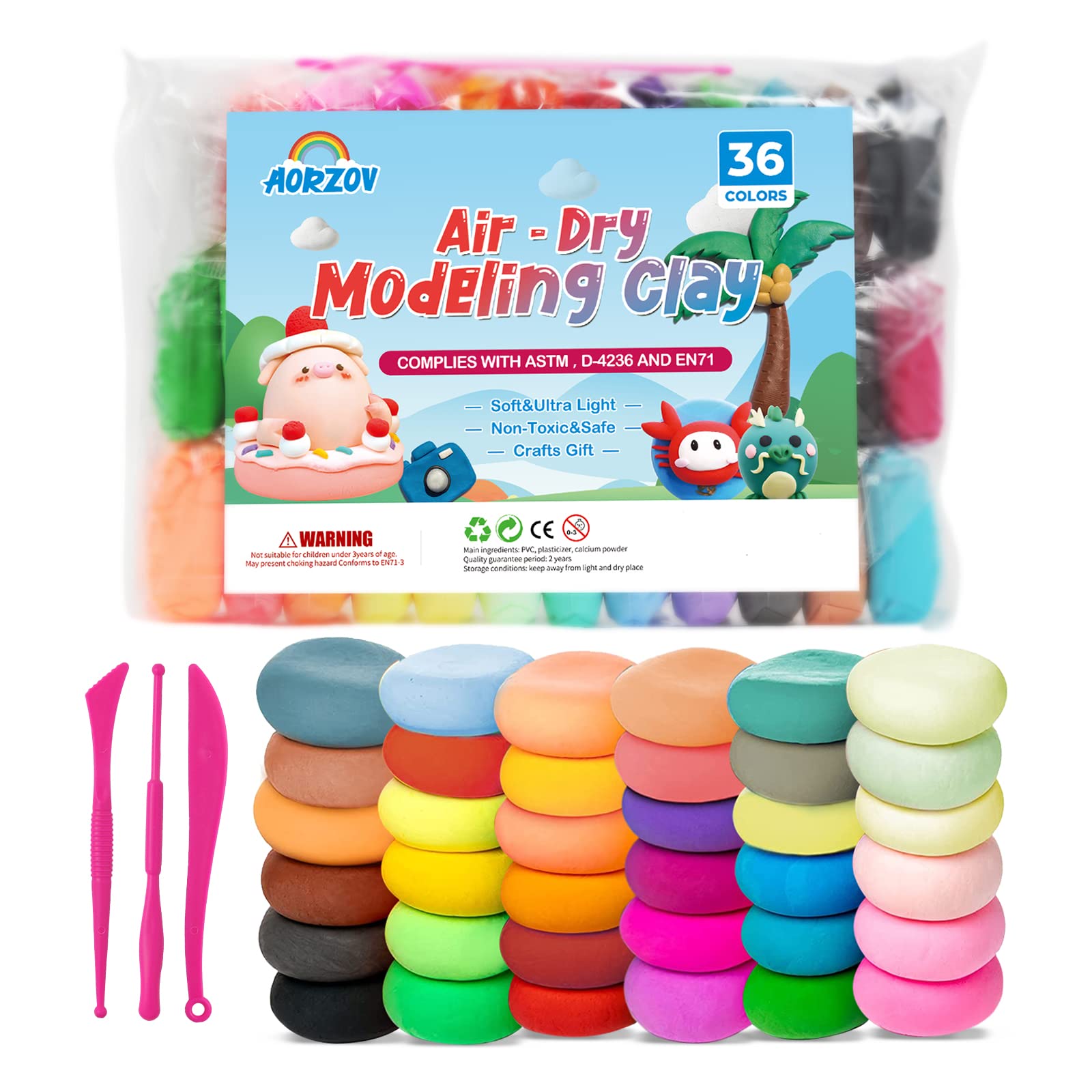 36 Colors Air Dry Clay for Kids Modeling Clay Kit Magic Foam DIY Clay with  3 Sculpting Tools Ultra Light & Soft Clay Safe & Non-Toxic & No Baking Art  Crafts Gift