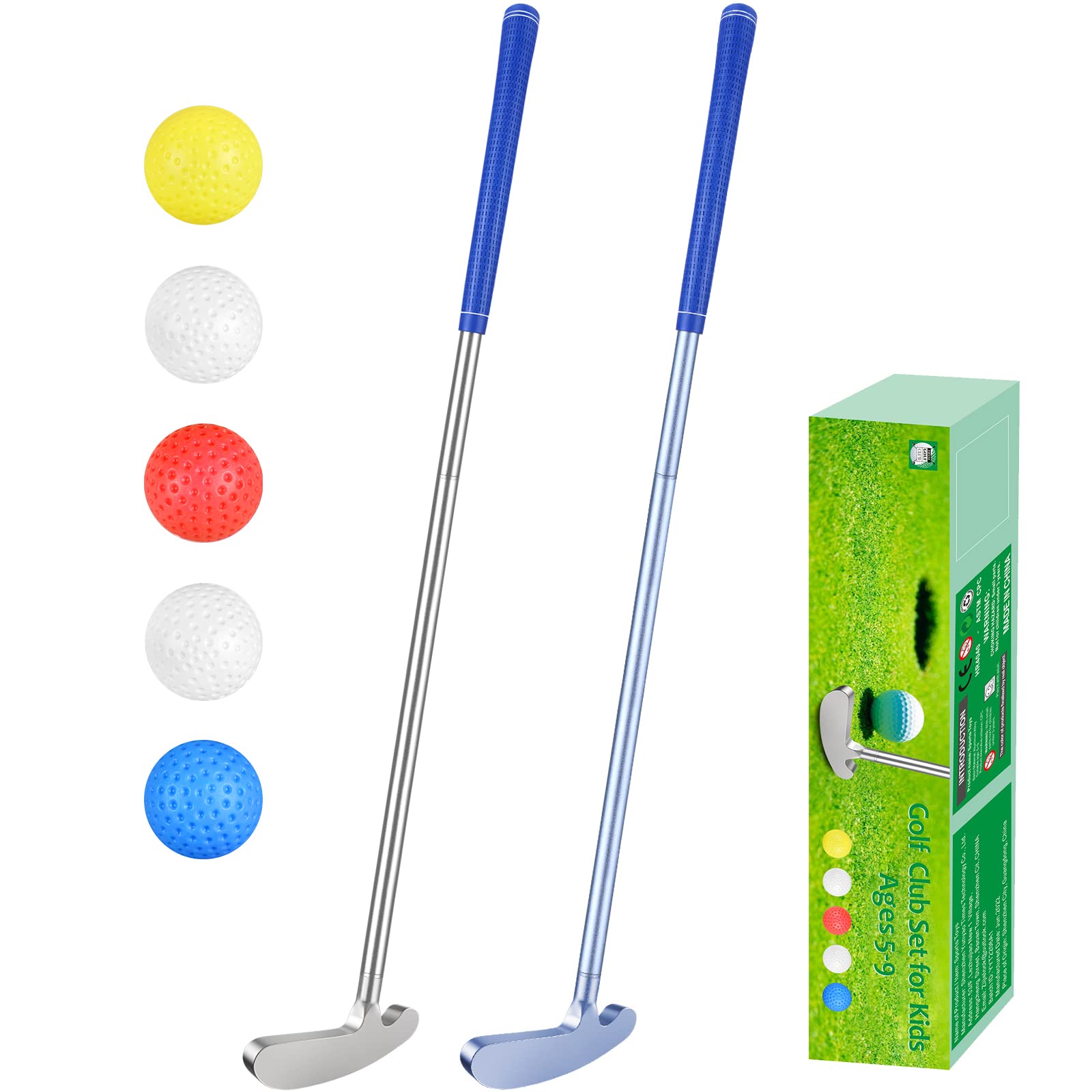 Wassteel Kids Golf Clubs-6063 Aluminum Alloy Golf Putter for Kids Left  Handed Golf Set, Indoor/Outdoor Two - Mini Golf Putters Golf Gifts for 59  Year Old Boys Girls & 5 Plastic Golf