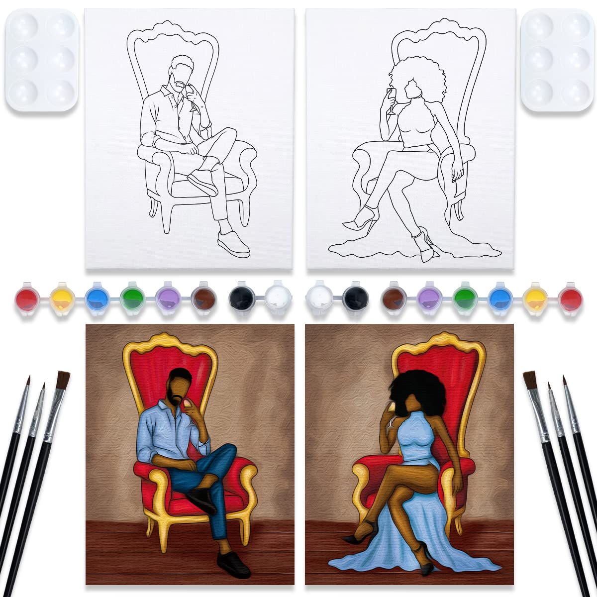  2 Pack 8x10 Canvas Painting Kit Bundle, Afro King