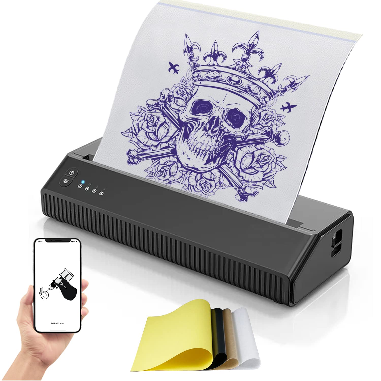 Bcetasy Cordless Thermal Tattoo Printer Portable Tattoo Stencil Printer  Rechargeable Thermal Transfer Copier Tattoo Thermal Machine Compatible with  iOS Android with 10pcs Paper Black