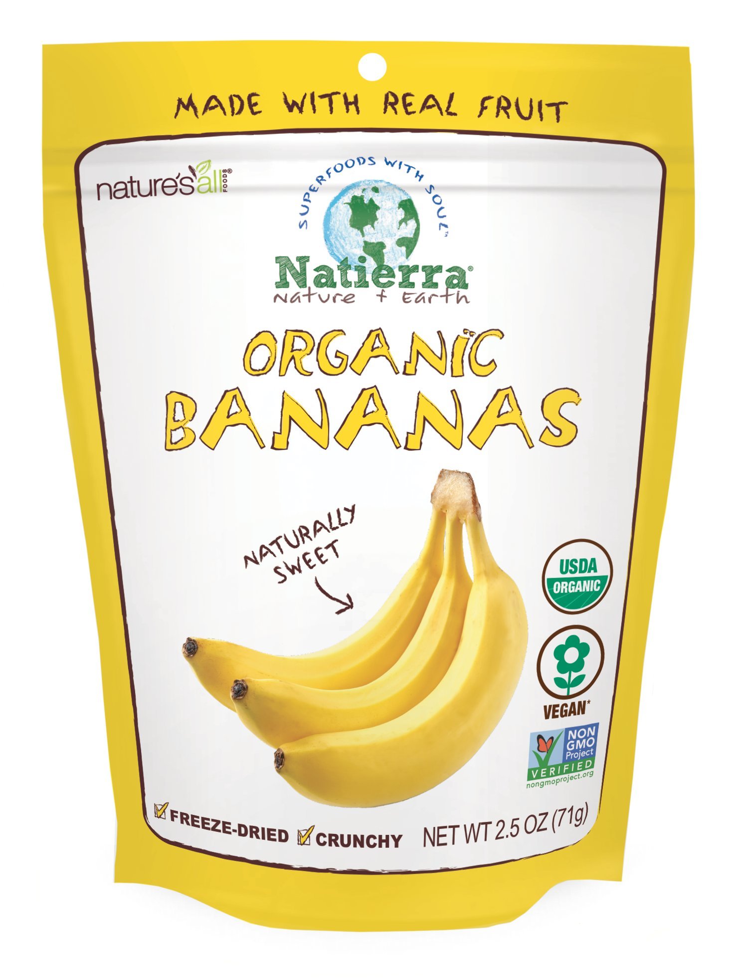 NATIERRA Organic Freeze-Dried Bananas USDA Certified Organic, Vegan &  Non-GMO 2.5 Ounce (Pack of 1)