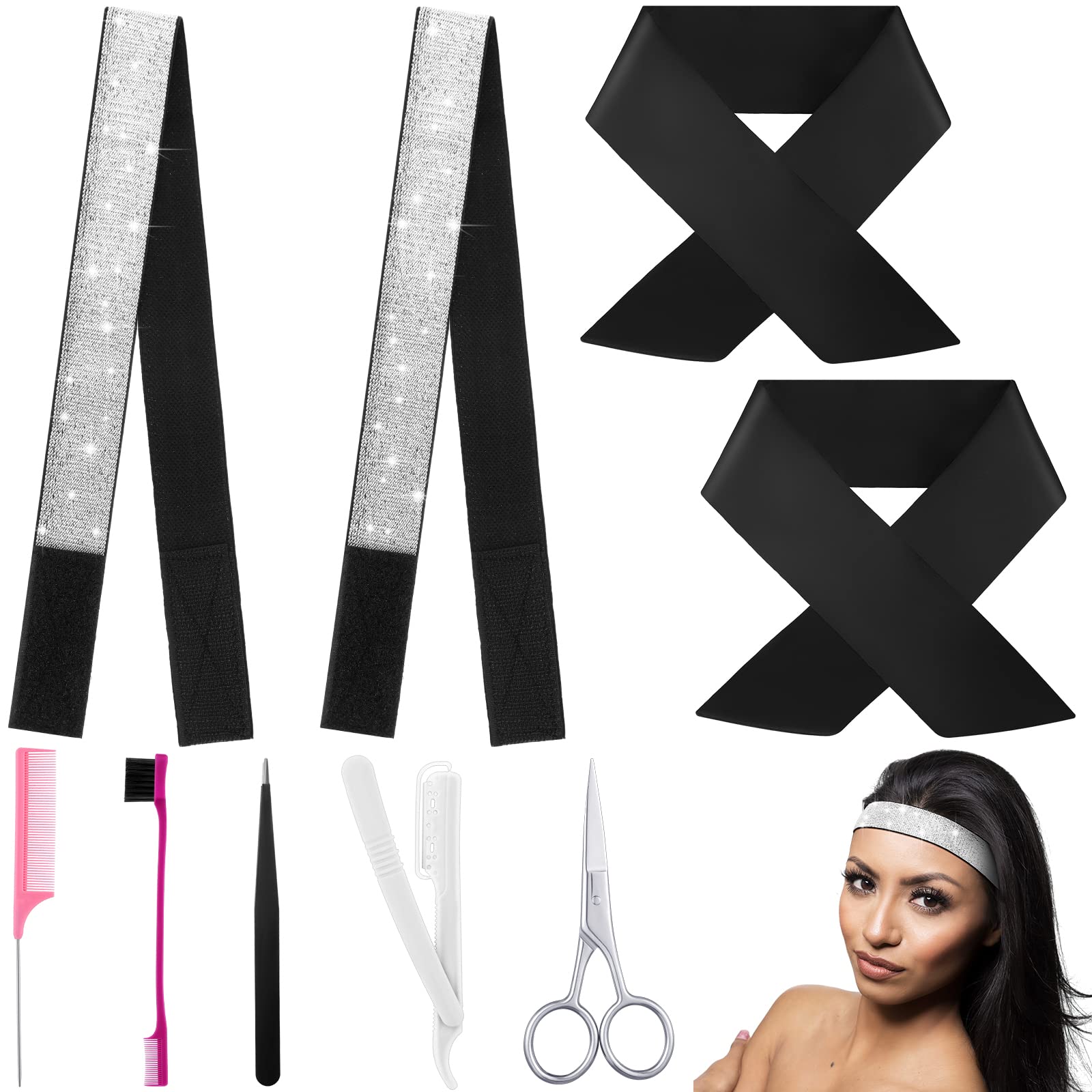 MTLEE 9 Pcs Wig Kit for Lace Front for Beginners Elastic Band for Wigs Non  Slip Edge Laying Scarf with Eyebrow Trimmer Edge Brushes Mini Scissors for  Hair Closure Frontal Wigs Styling