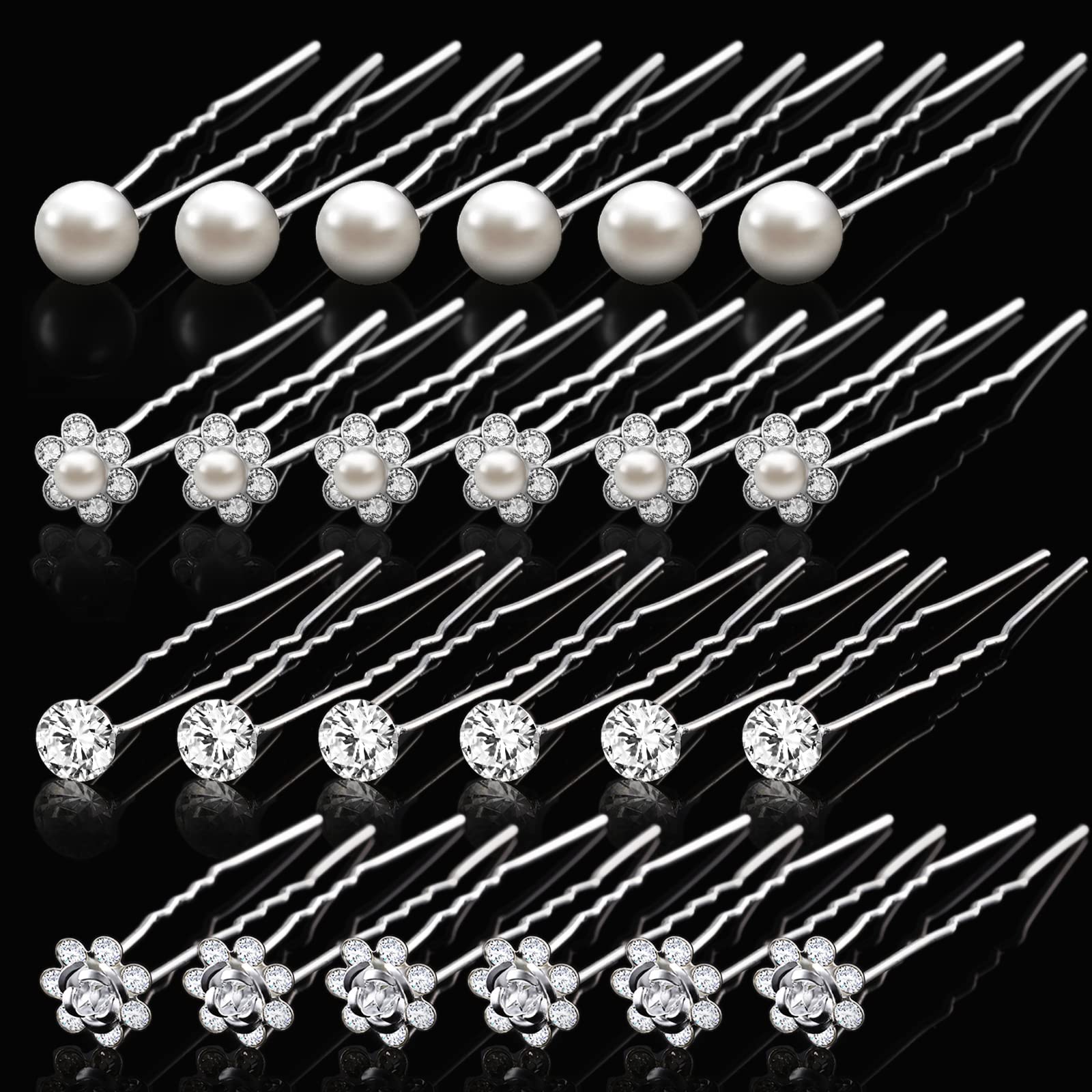 40 Pieces Pearl Hair Pins Wedding Bridal Hair Pins Rhinestone Flower Hair  Pins U Shaped Hair
