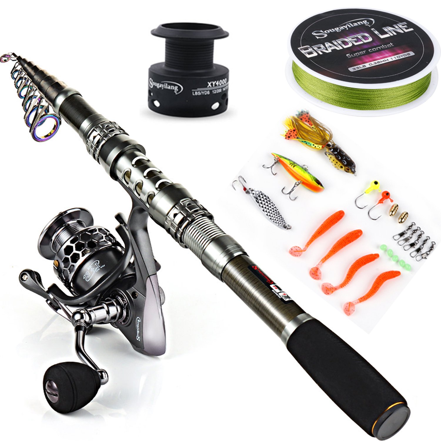 Sougayilang Spinning Fishing Rod and Reel Combos Portable Telescopic Fishing  Pole Spinning reels for Travel Saltwater