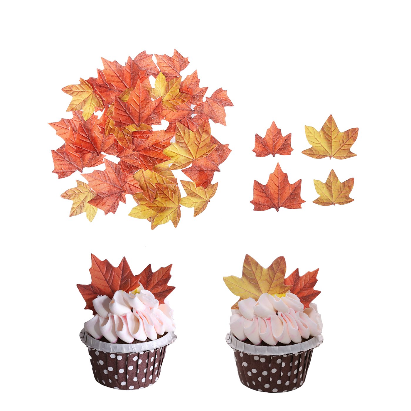 GEORLD Edible Fall Leaves Set of 48 Cake Decorations, Autumn ...