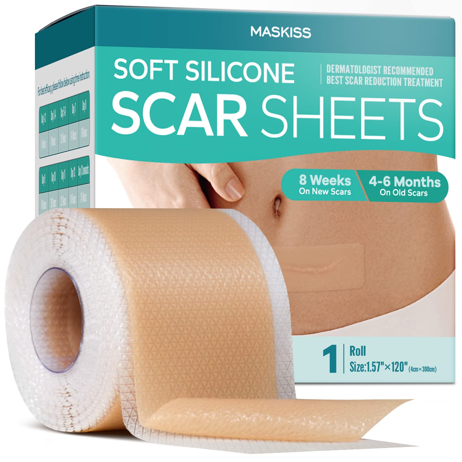 Silicone Scar Tape (1.57 * 120 Inches), Maskiss Silicone Scar Removal  Sheets, Scar Tape for Surgical