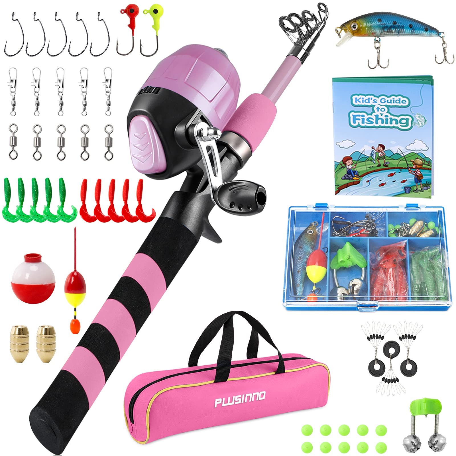 PLUSINNO Kids Fishing Pole, Portable Telescopic Fishing Rod and Reel Combo  Kit - with Spincast Fishing Reel