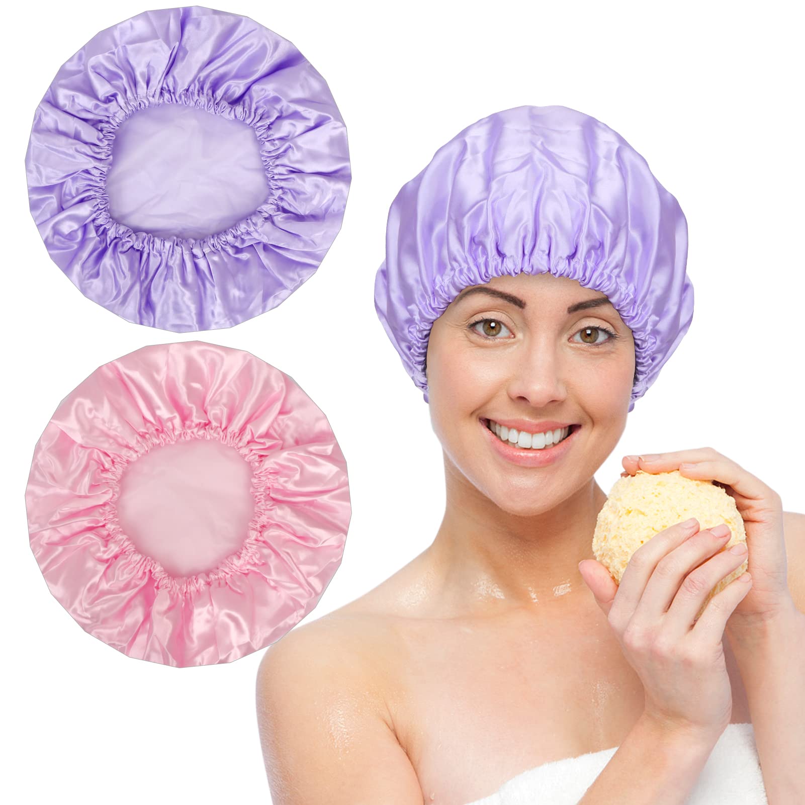 GoodSing 2PCS Shower Cap for Women Reusable Waterproof Shower Caps Double  Layer Washable Bathing Shower Hat for Long and Thick Hair EVA Hair Caps for  Women and Girls Hair Protector Pink+Purple