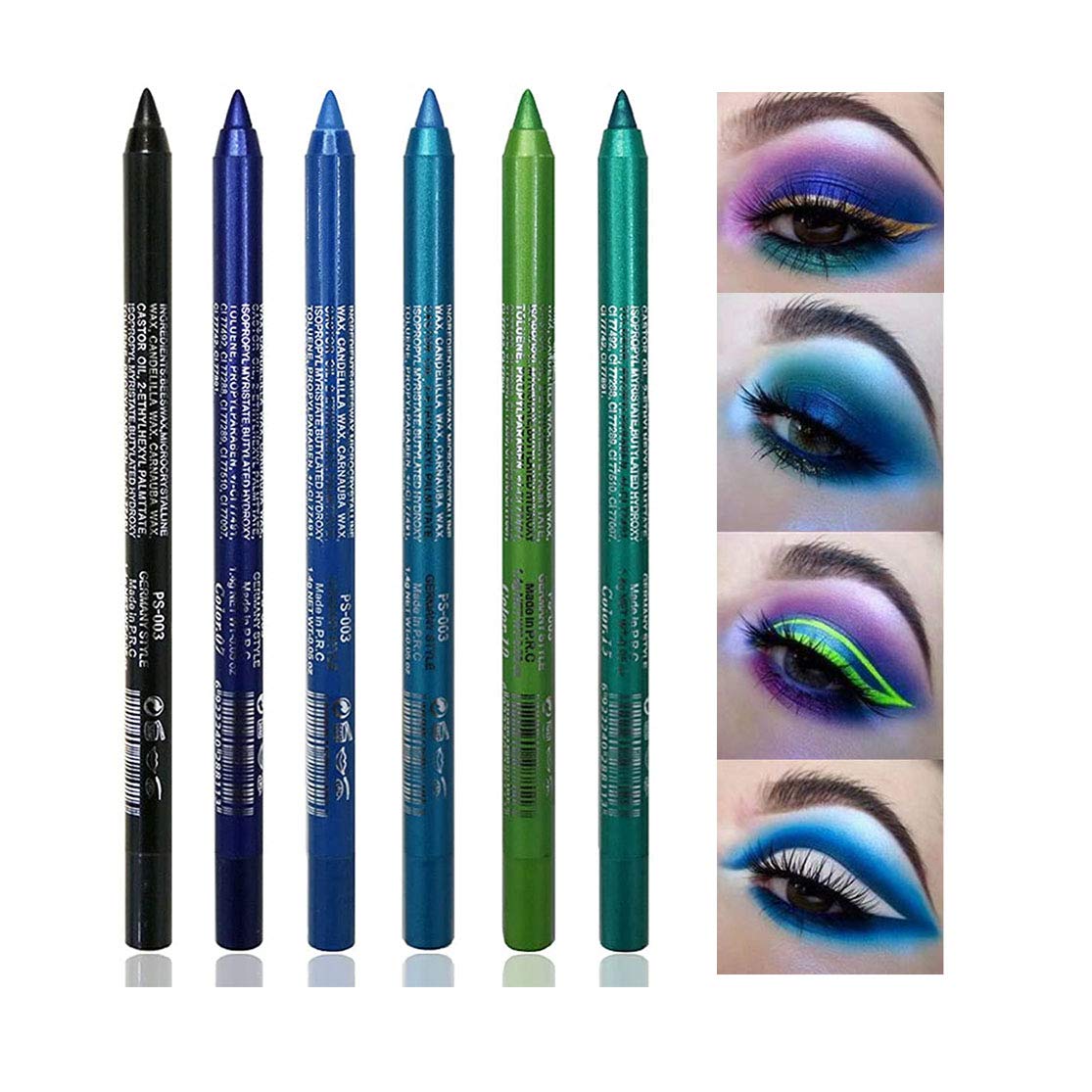 6 Pcs Blue Eyeliner Pencil for women, Glitter Metallic Eye Liners