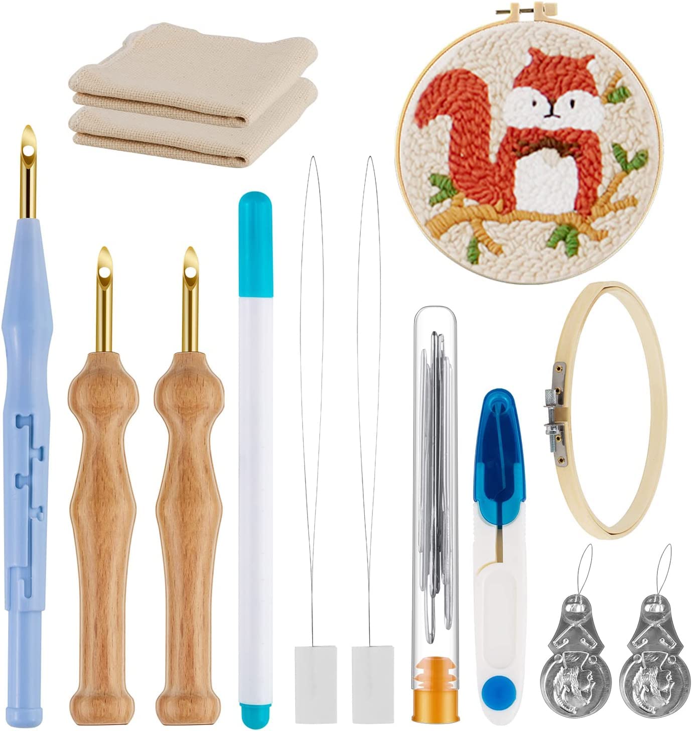 21PC Punch Needle Embroidery Kits Adjustable Punch Needle Tool Wooden  Handle Embroidery Pen Hoops Punch Needle Cloth Punch Needle Kit Adults  Beginner DIY Craft Perfect Decoration and Gifts Blue