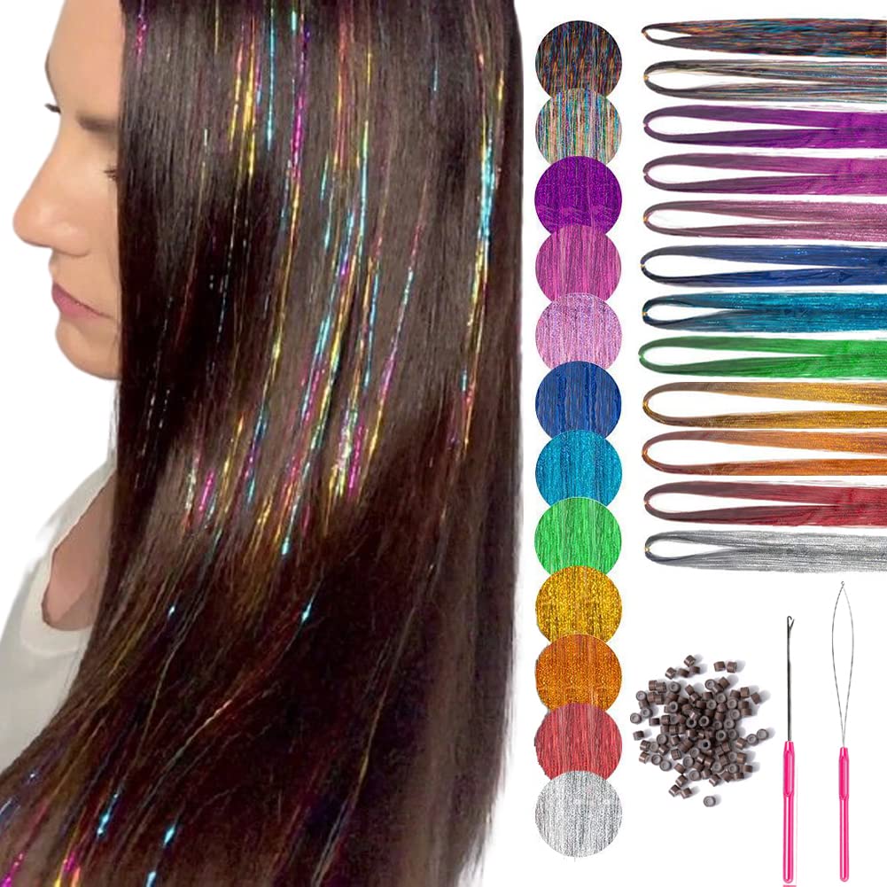 Hair Tinsel Kit Strands With Tool 47inch 12 Colors Strands Fairy Hair Tinsel  Kit Hair Extensions Sparkling Glitter Shiny Silk Tinsel (12 Colors)_gift | Hair  Tinsel Kit Strands With Tool 47inch 12