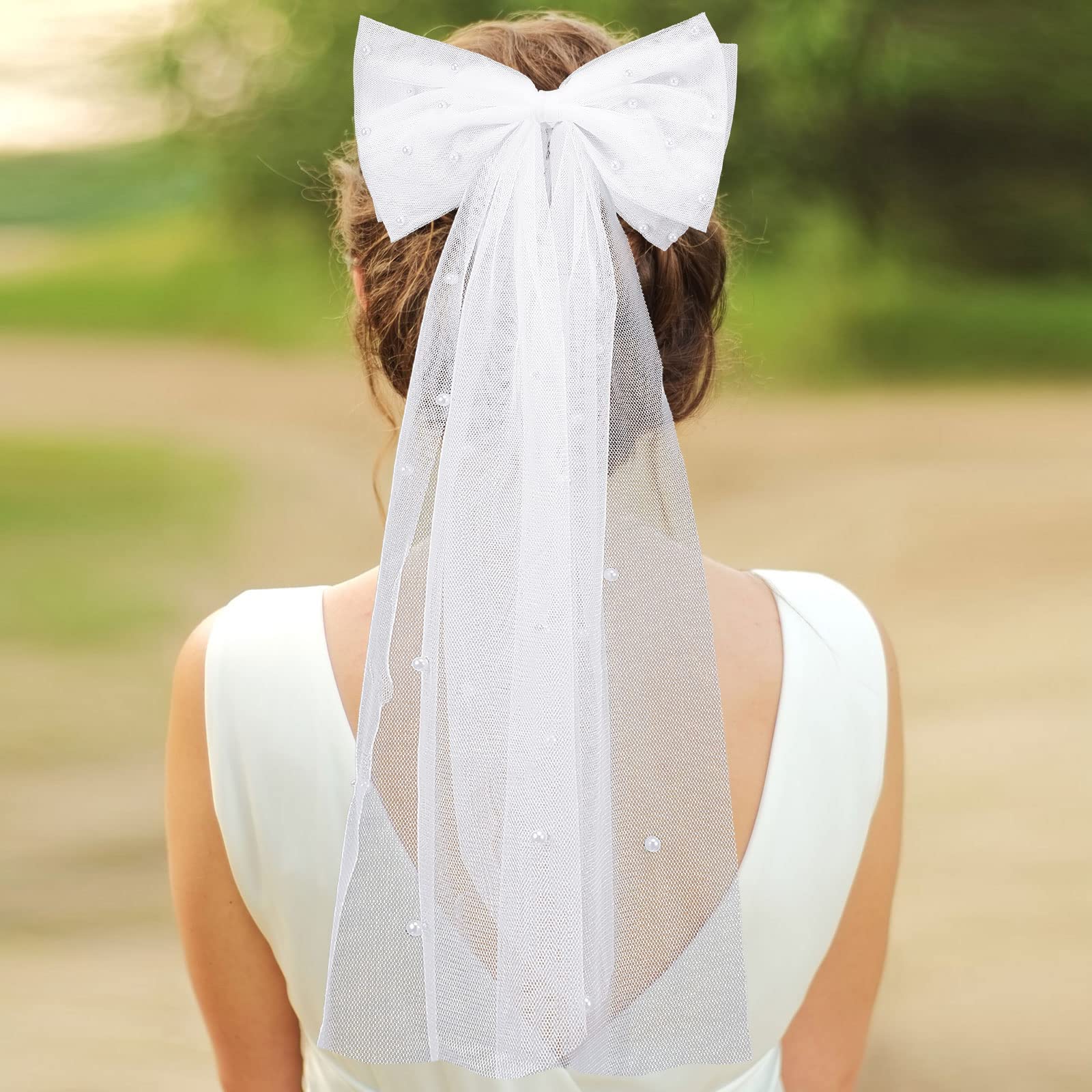 Bridal Hair Bow Veil Bachelorette Party Decorations White Hair Bow