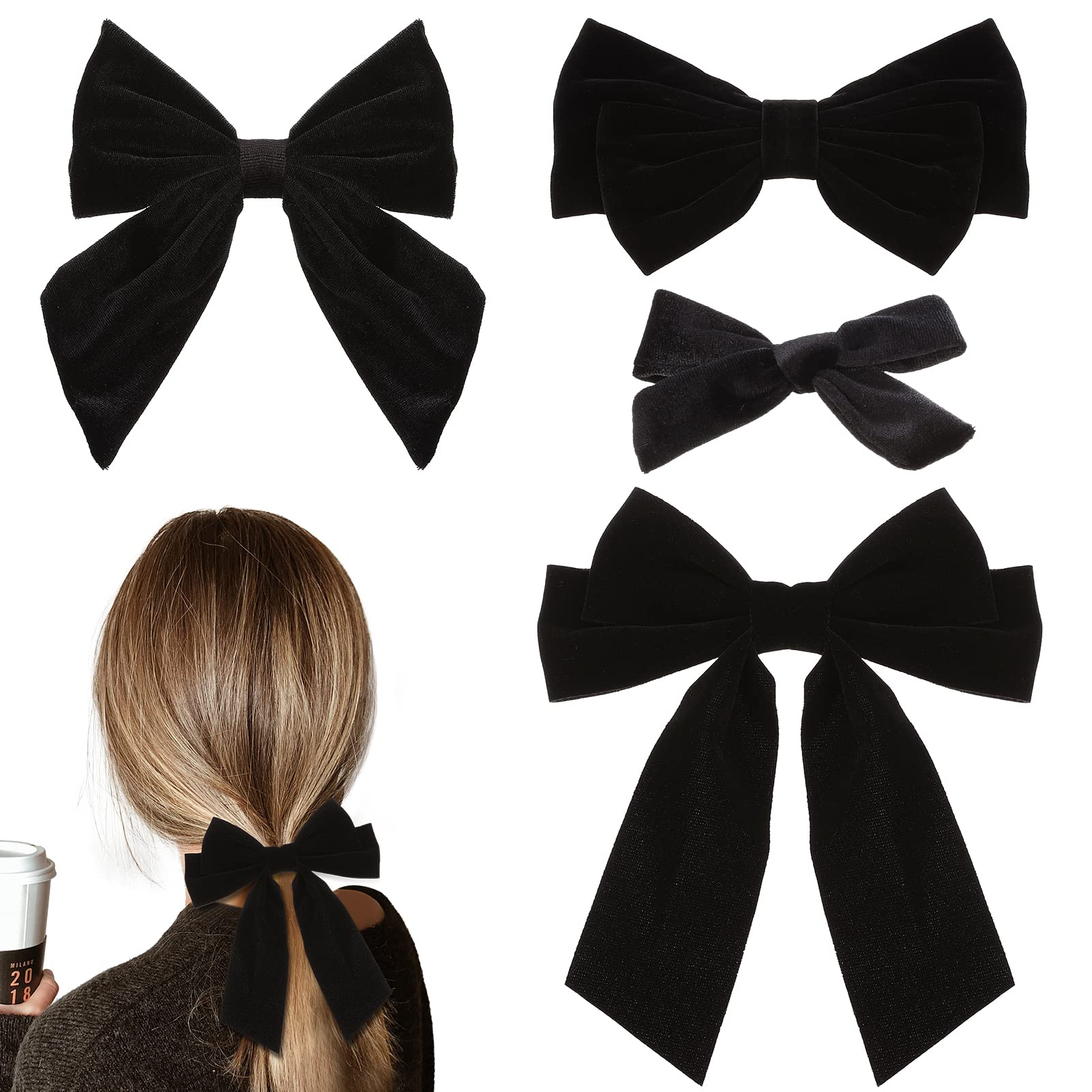  4Pcs Hair Bows for Women Big Bows for Hair Black