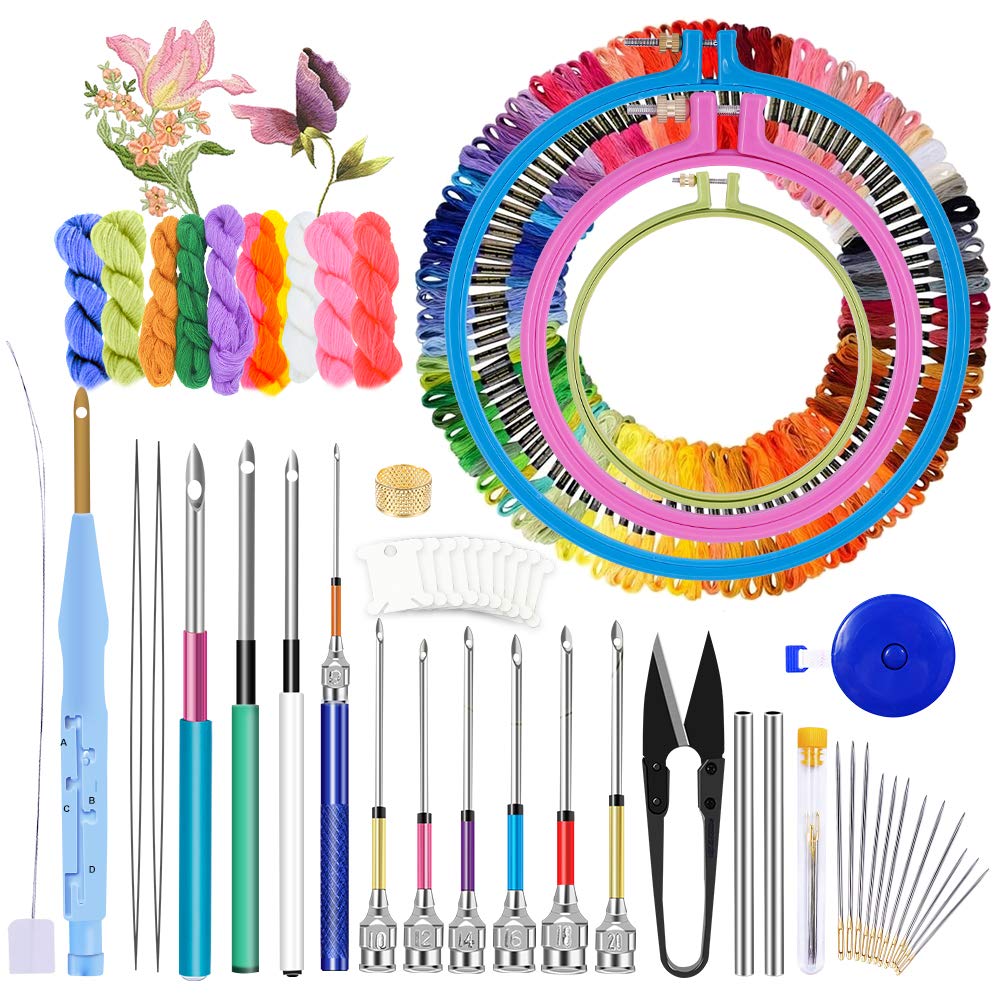 Jupean Embroidery Punch Needle 156 Pcs Punch Needle Tool with Needle Punch  110 Pcs Embroidery Thread