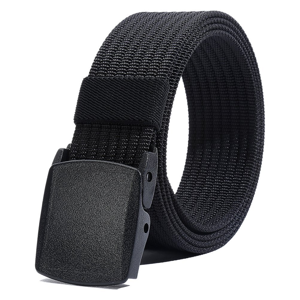 WHIPPY Men's Nylon Belt, Web Canvas Belt with Plastic Buckle, Black