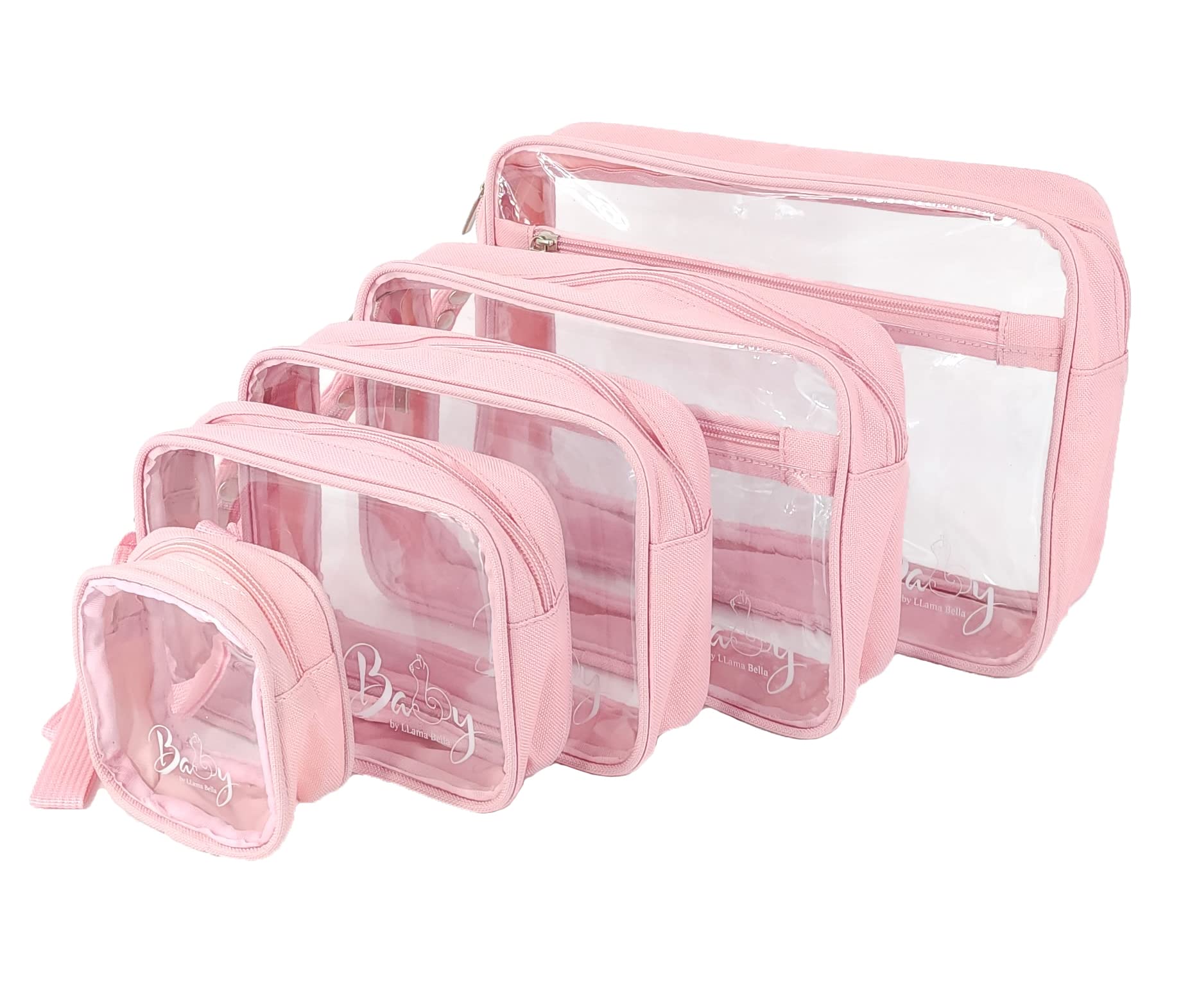 Llama Bella 5 Piece Diaper Bag Organizer Pouch Set Clear with Straps and  Pacifier Case -- Pink