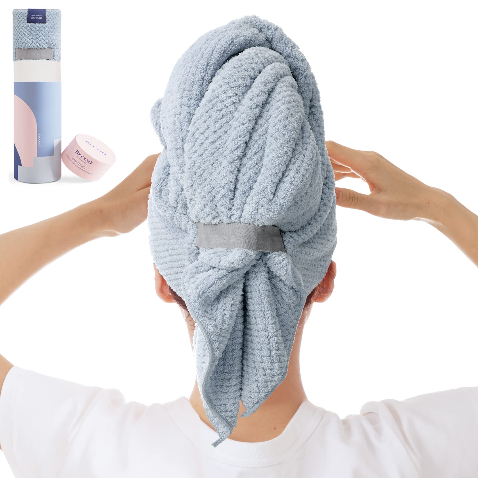 BYCOO Large Microfiber Hair Towel Wrap for Women, Anti Frizz Hair Drying  Towel with Elastic Strap,