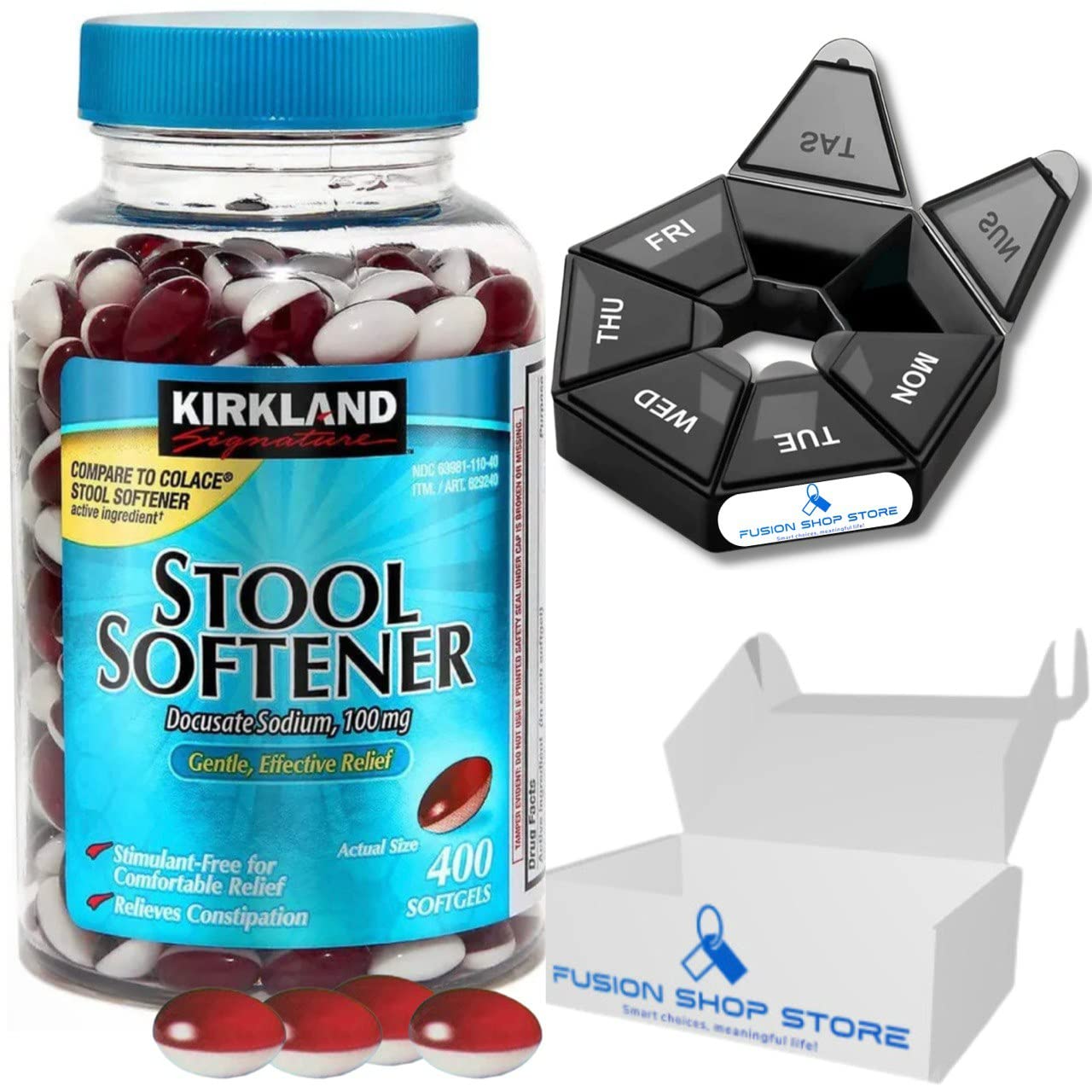 Stool Softeners Softgels 100mg Kirkland Signature 400 ct (1 Pack) Set
