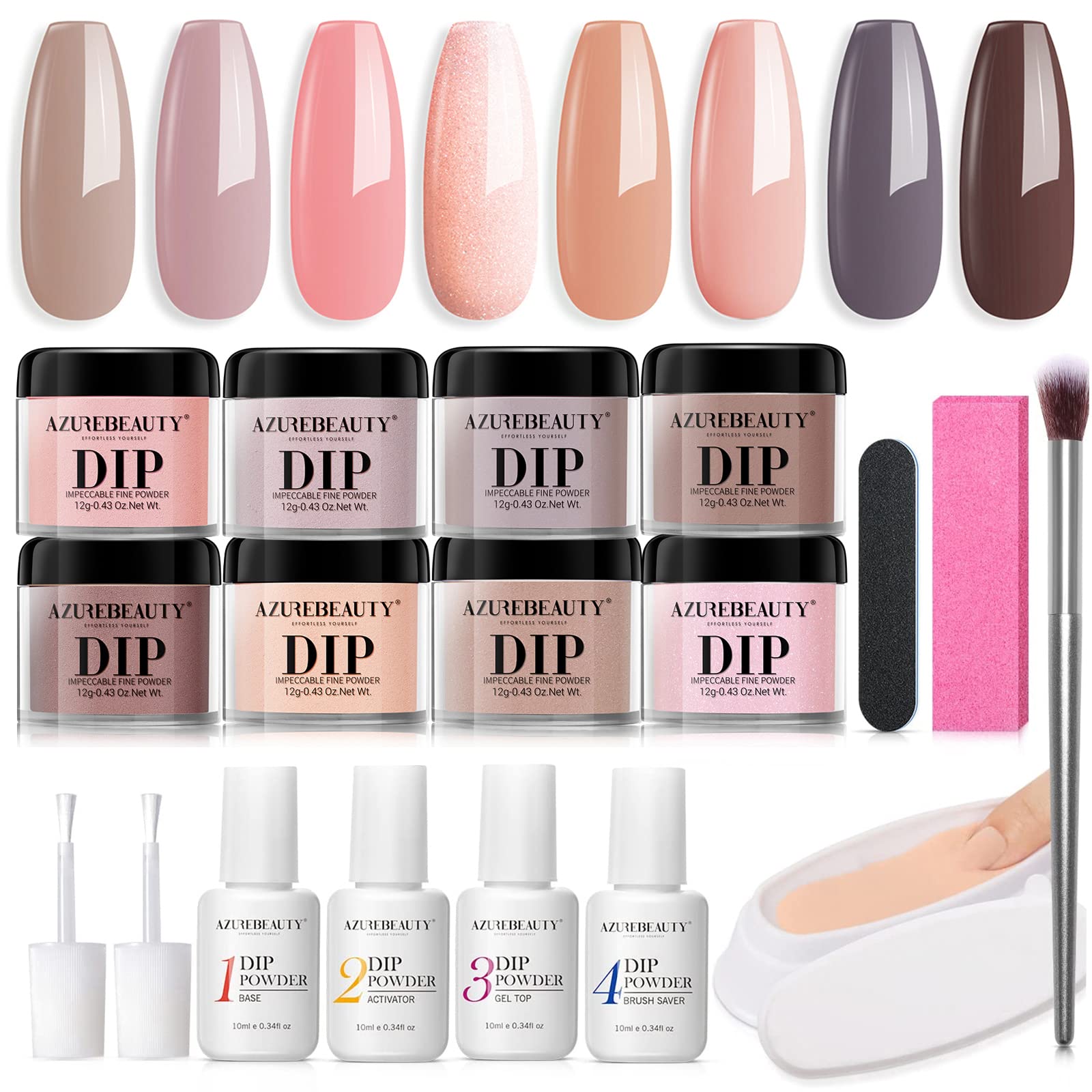 Dip Powder Nail Kit Starter- AZUREBEAUTY 8 Colors Nude Brown Skin Tones ...