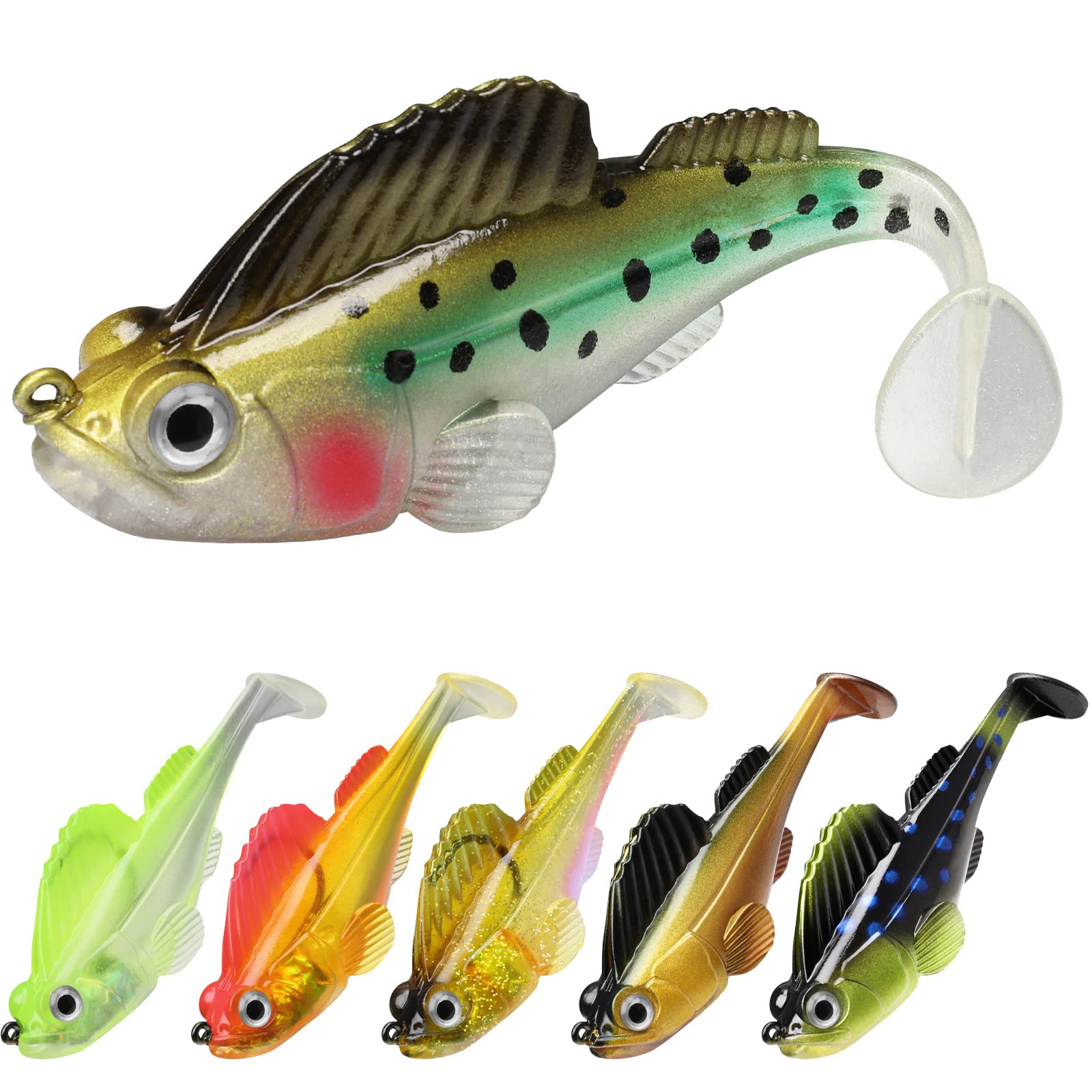 GOTOUR Pre-Rigged Jig Head Fishing Lures, Soft Jointed Swimbaits