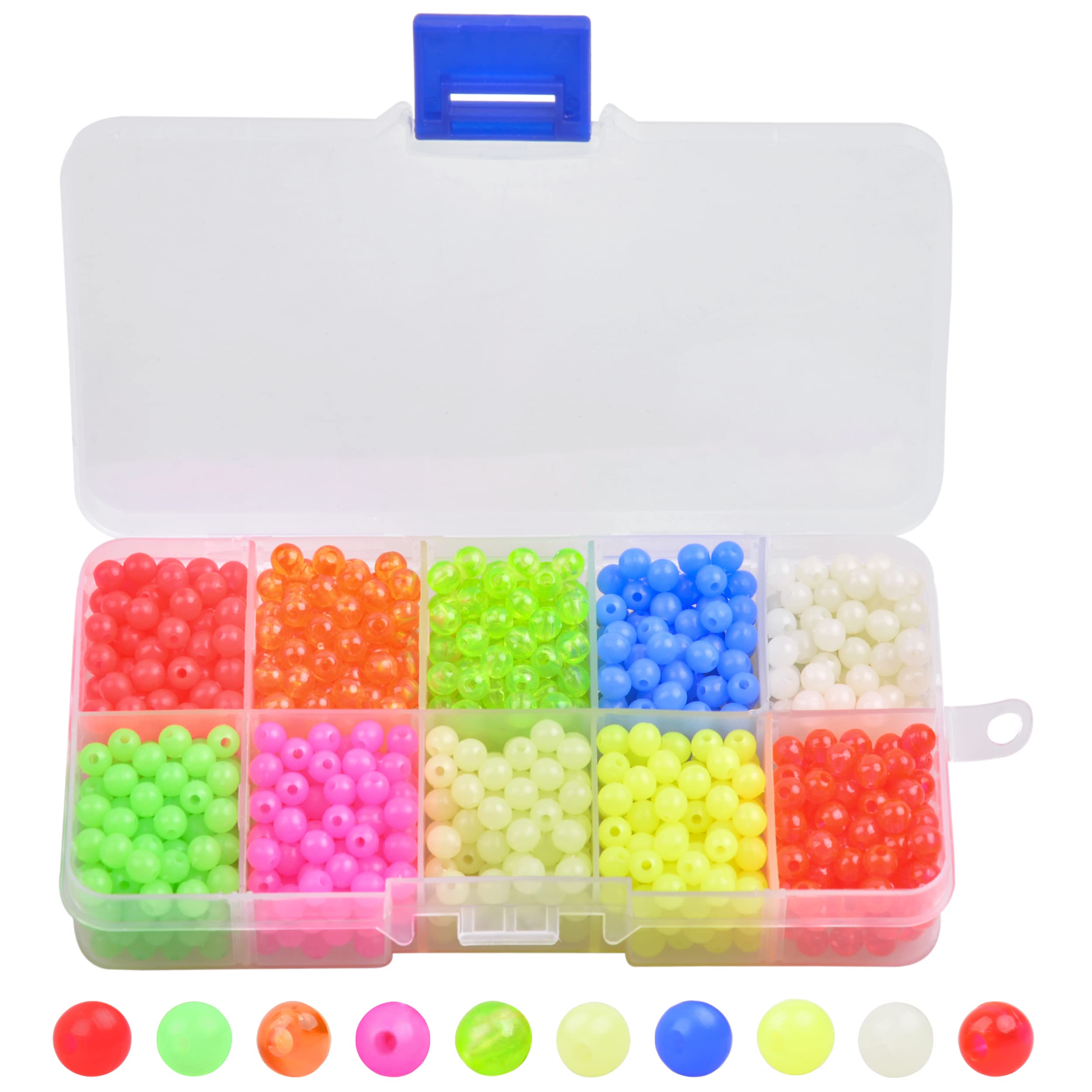 OROOTL Fishing Beads Assorted Kit - 1000pcs 5mm Round Float Glow Fishing  Beads Luminous Hard Plastic Fishing Rig Beads Saltwater Freshwater Fishing  Lures Tackle