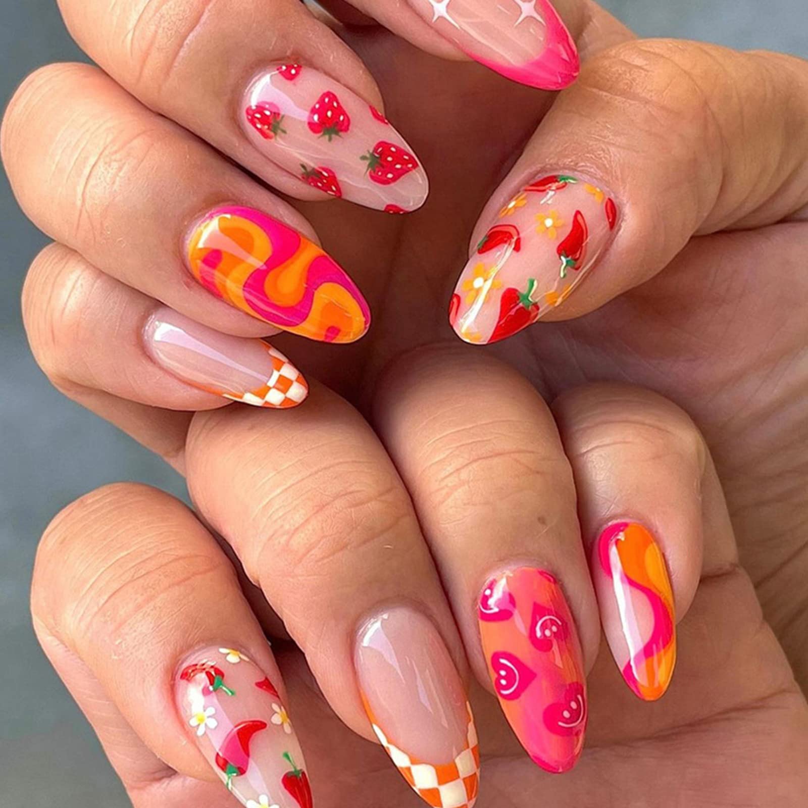 Summer Flower Press Nails Square Nails Short French - Temu