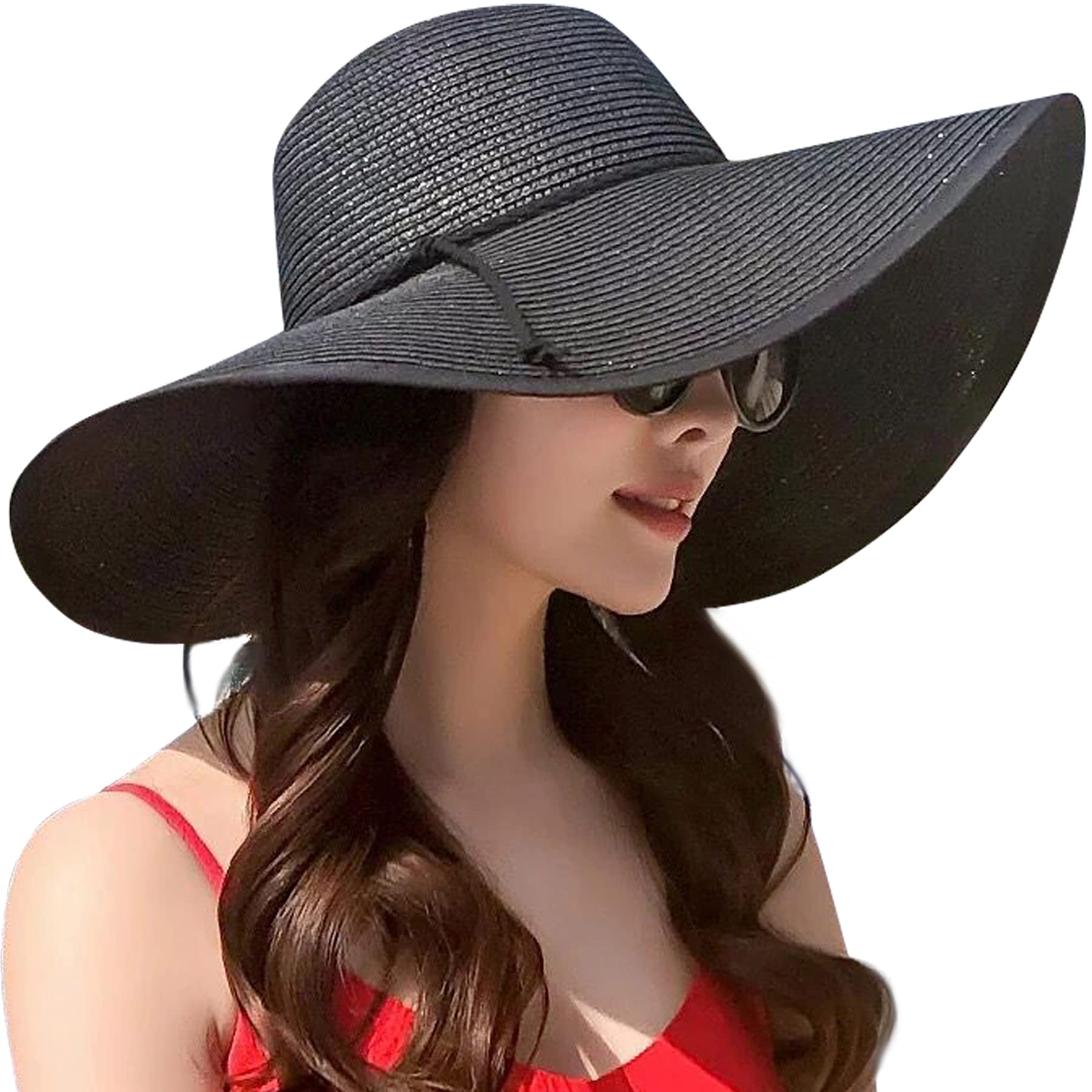 Lanzom Womens Wide Brim Straw Hat Big Floppy Foldable Roll up Cap Beach Sun  Hat UPF