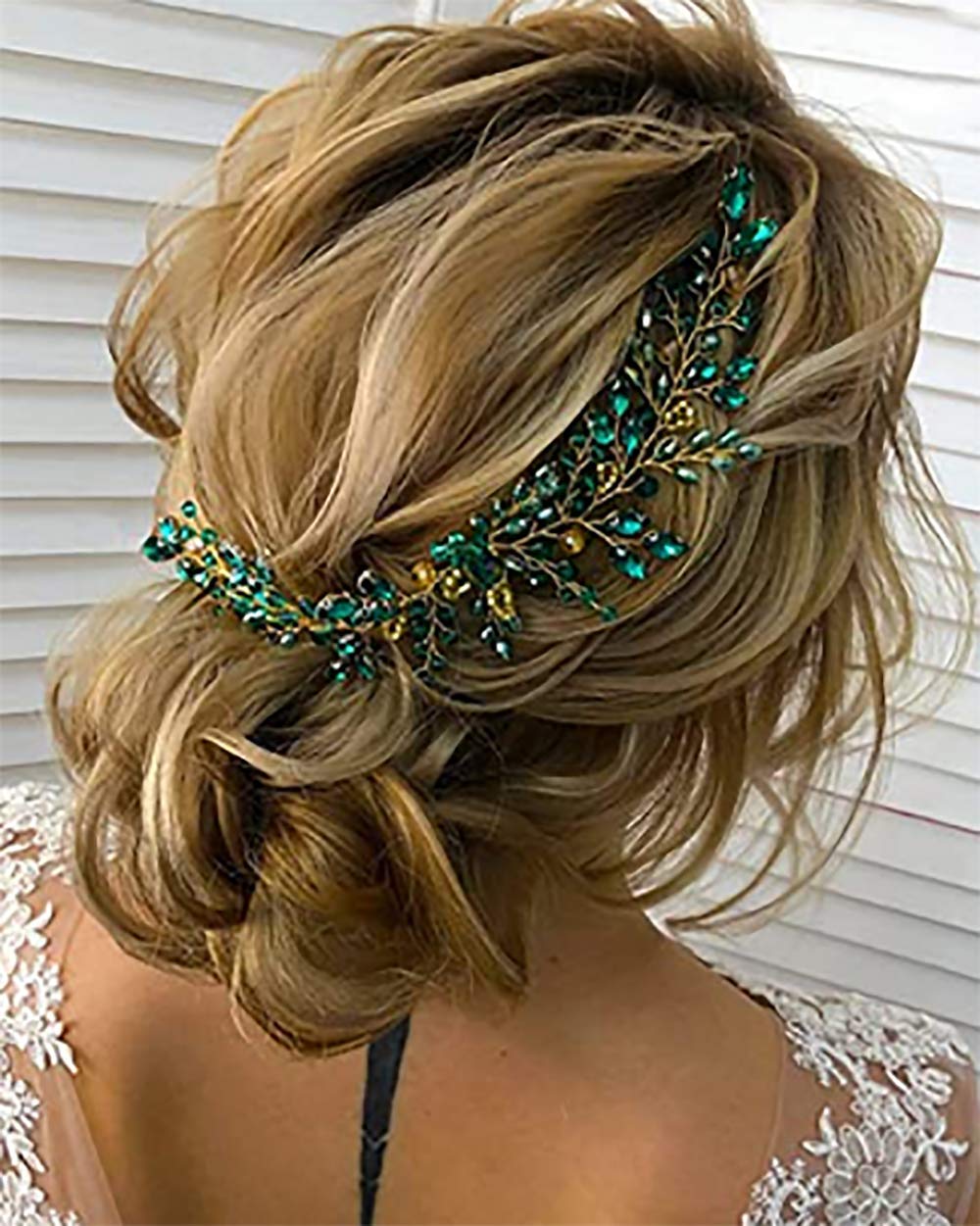 Denifery Emerald Wedding Hair Piece Green Hair Vine Bridal Gold Jewelry  Headpiece Wedding Hair Accessories Emerald Green