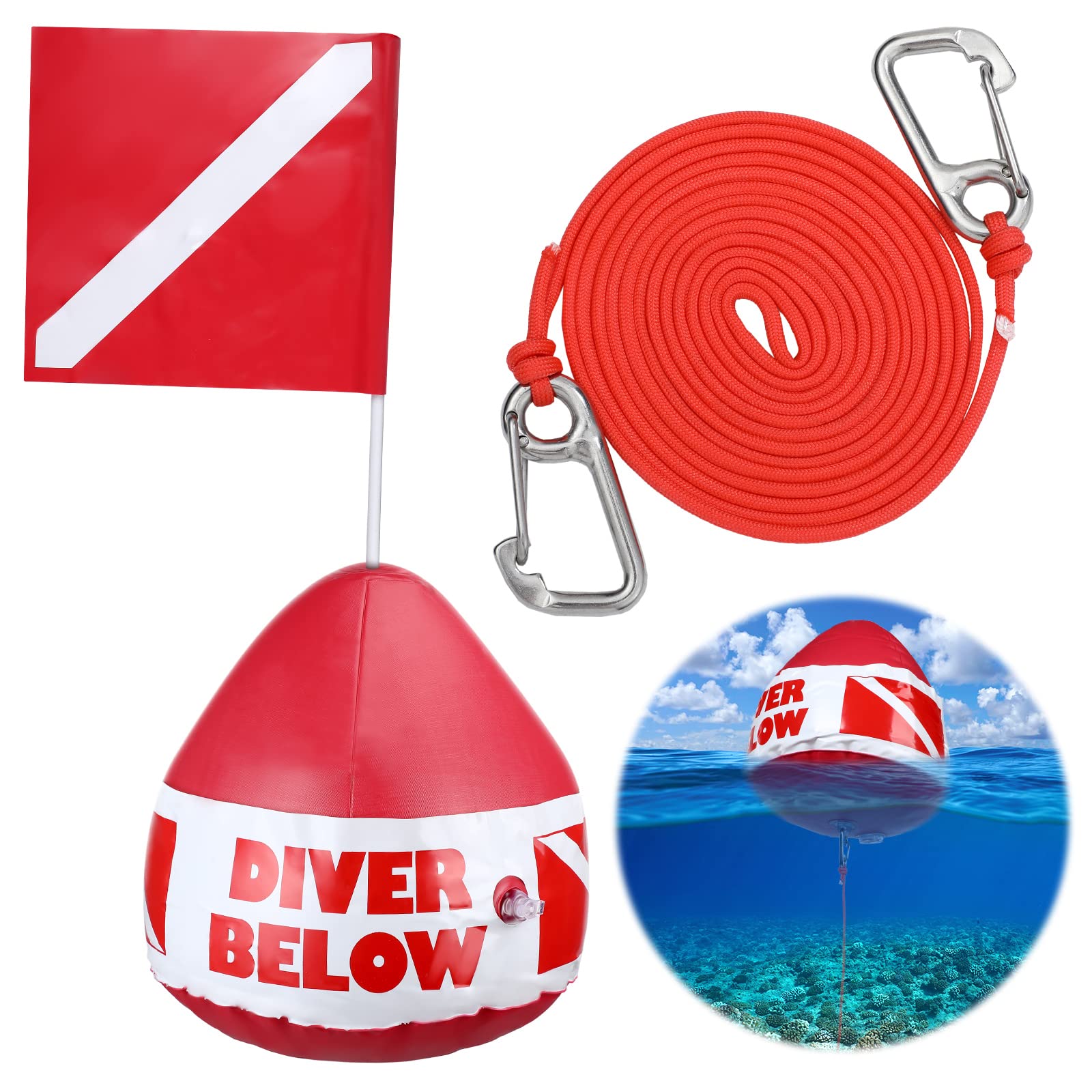 Maitys 2 Pieces Heavy Duty PVC Dive Flag Float Freediving Rope Set  Inflatable Signal Floater with Dive Flag Freediving Lanyard Leash for  Snorkeling Water Sport Signaling Swimming Boating Fishing