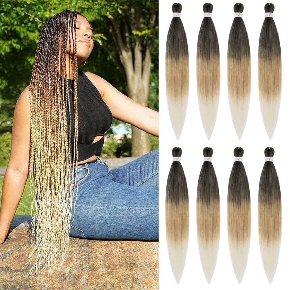 Braiding Hair Pre Stretched Ombre Braiding Hair 30 Inches 8 Packs/Lot  27/613 Color Professional Easy Braid Itch Free Yaki Hair Texture Hot Water  Setting Synthetic Long Braid Hair Extensions #T27/613